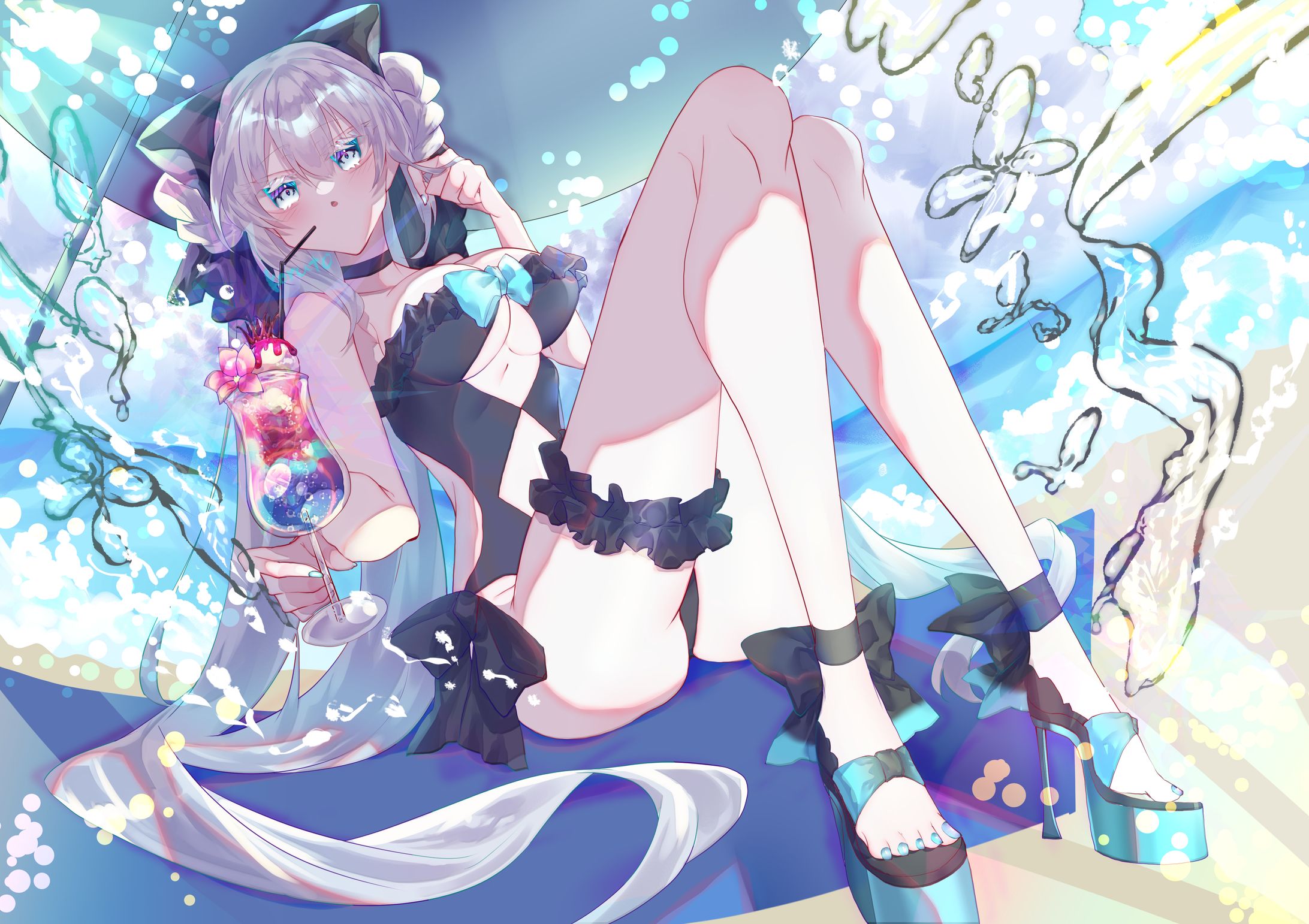 α1 FGO 水着&横になる モルガン&トリスタン スリーブ&プレマ 水着モルガン プレイマット FGO Fate フェイトグランドオーダー