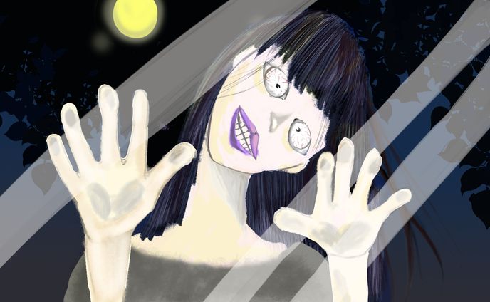 窓に張り付いている少女