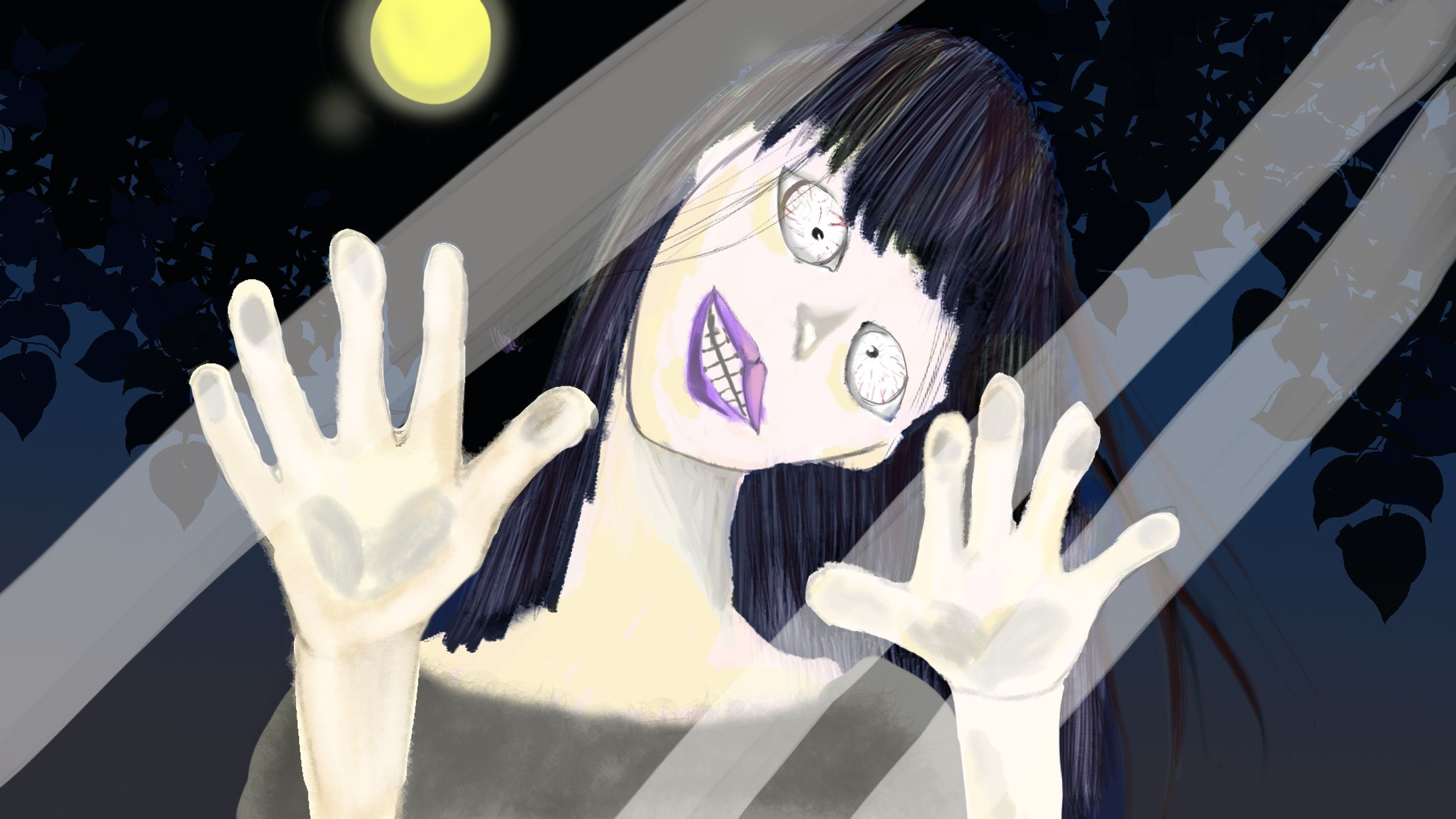 窓に張り付いている少女-1