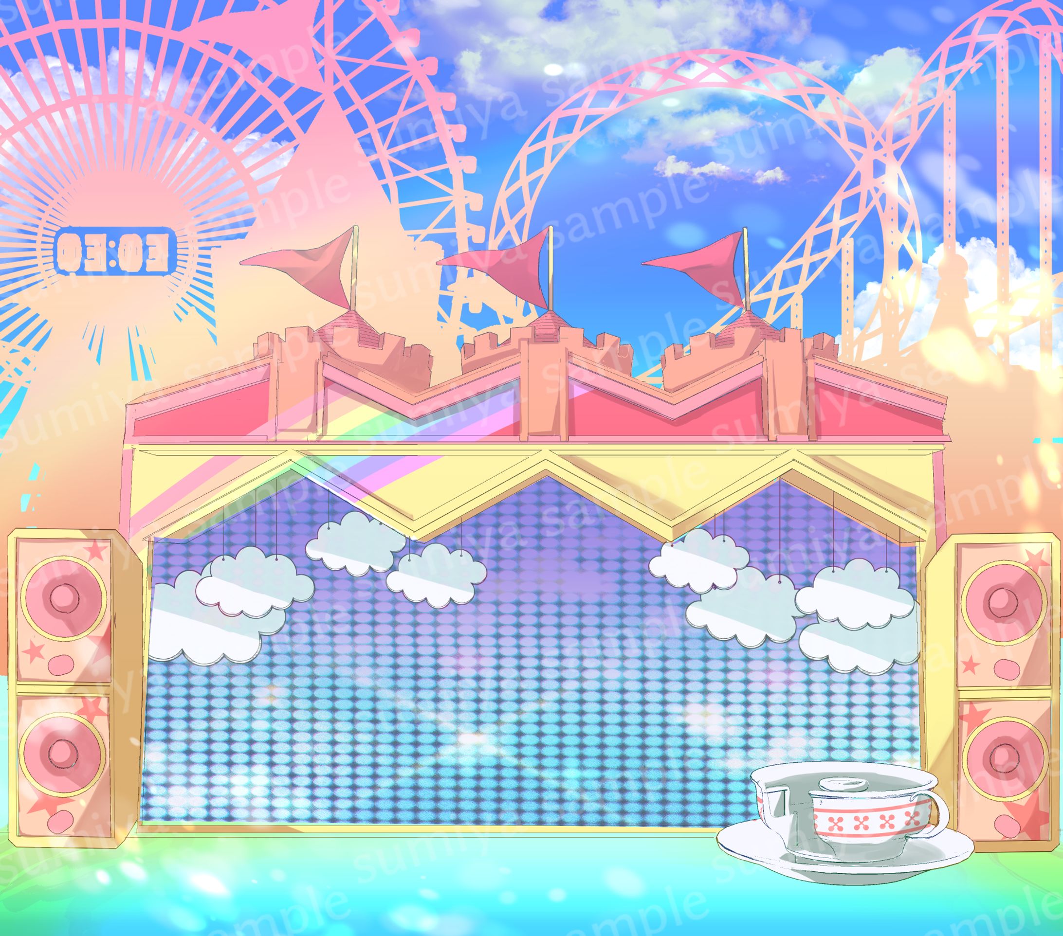 遊園地ステージ　背景イラスト-1