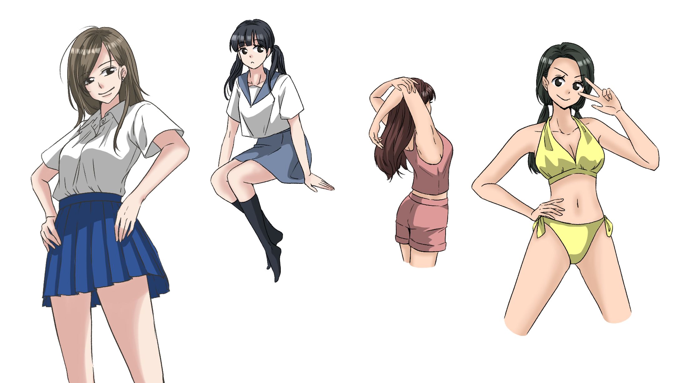 女の子イラストサンプル（ラフ・線画あり）-1