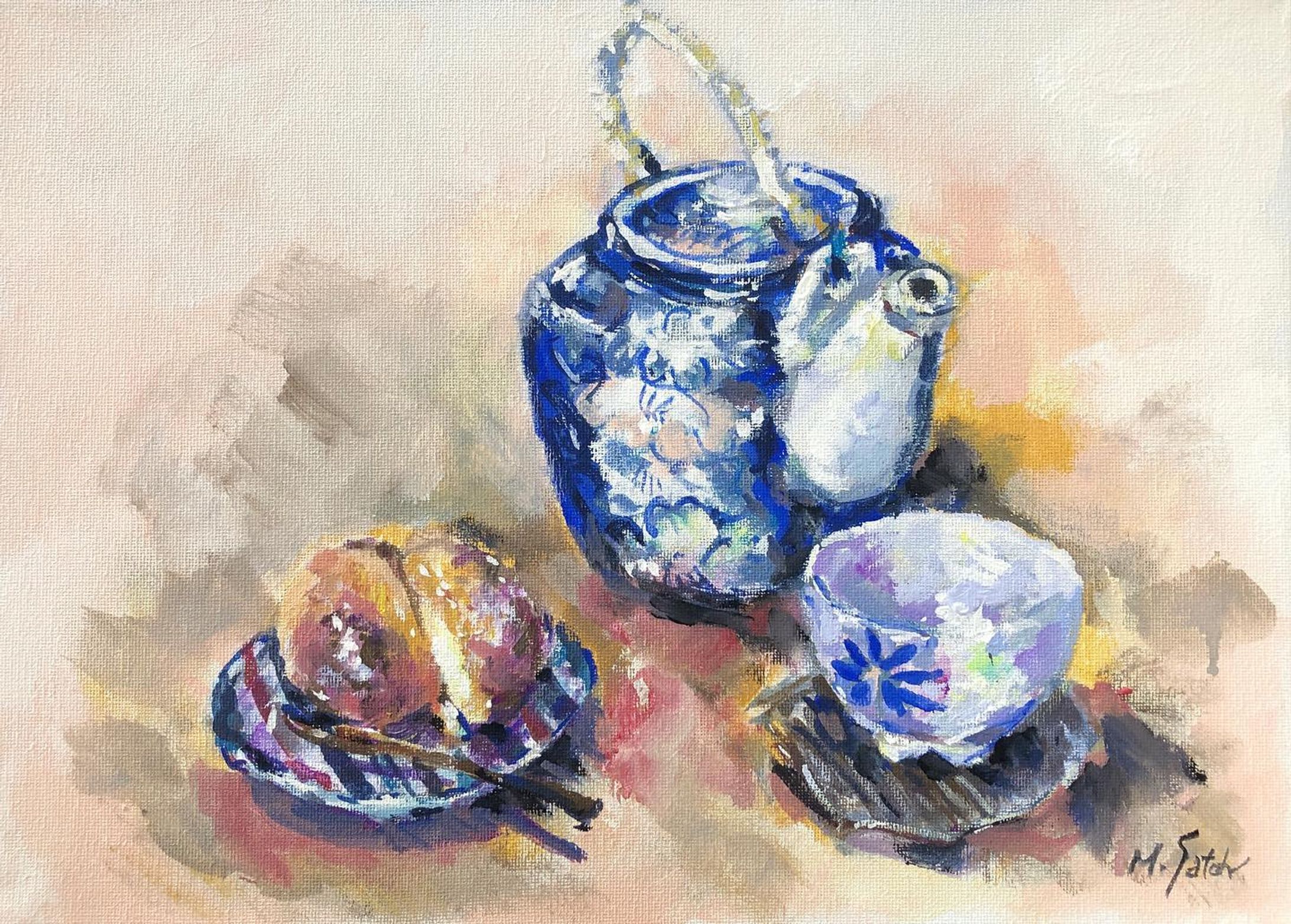 「お茶のじかん」
アクリルガッシュ　キャンバス　F4

#アクリル画 #アクリルガッシュ #acrylicpainting #acrylicgouache 
#静物画 #土瓶 #茶碗 #お茶の時間 #ターナー #ターナー色彩 #絵画 #art #painting #stilllife #stilllifepainting #teatime #teapot #teacup-1