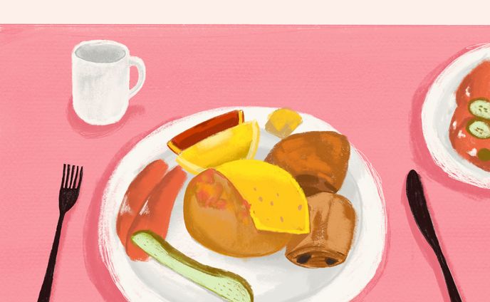 朝、チーズ。サーモン。