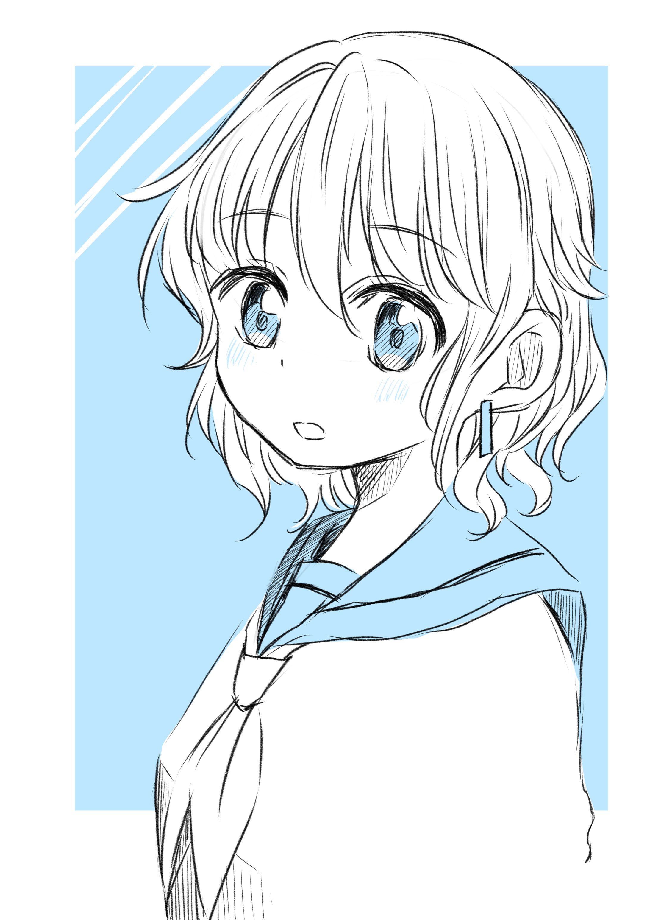 水色の女学生(ラフ)-1