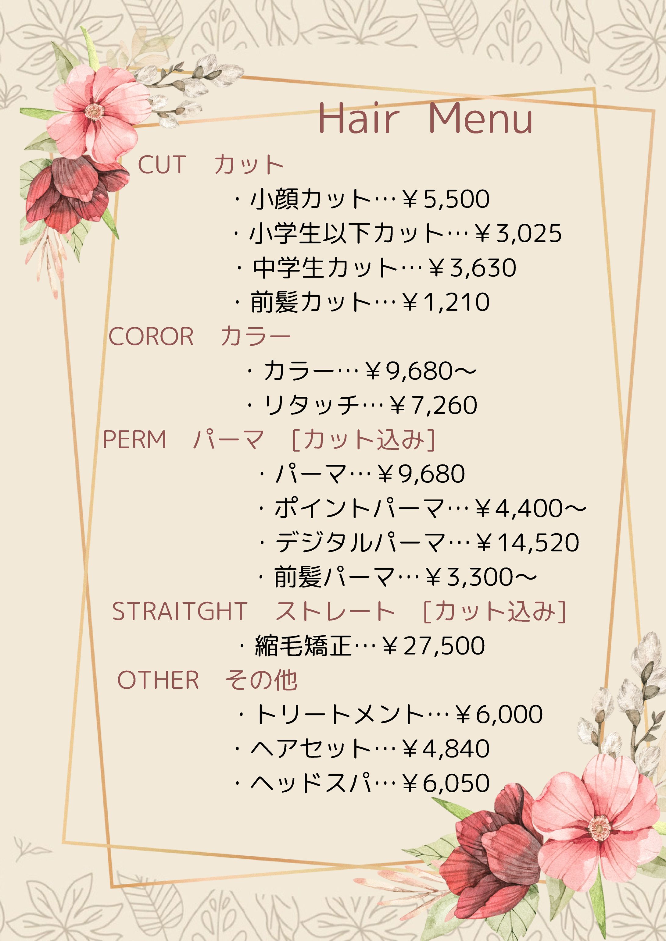 サロンヘアメニュー表-1