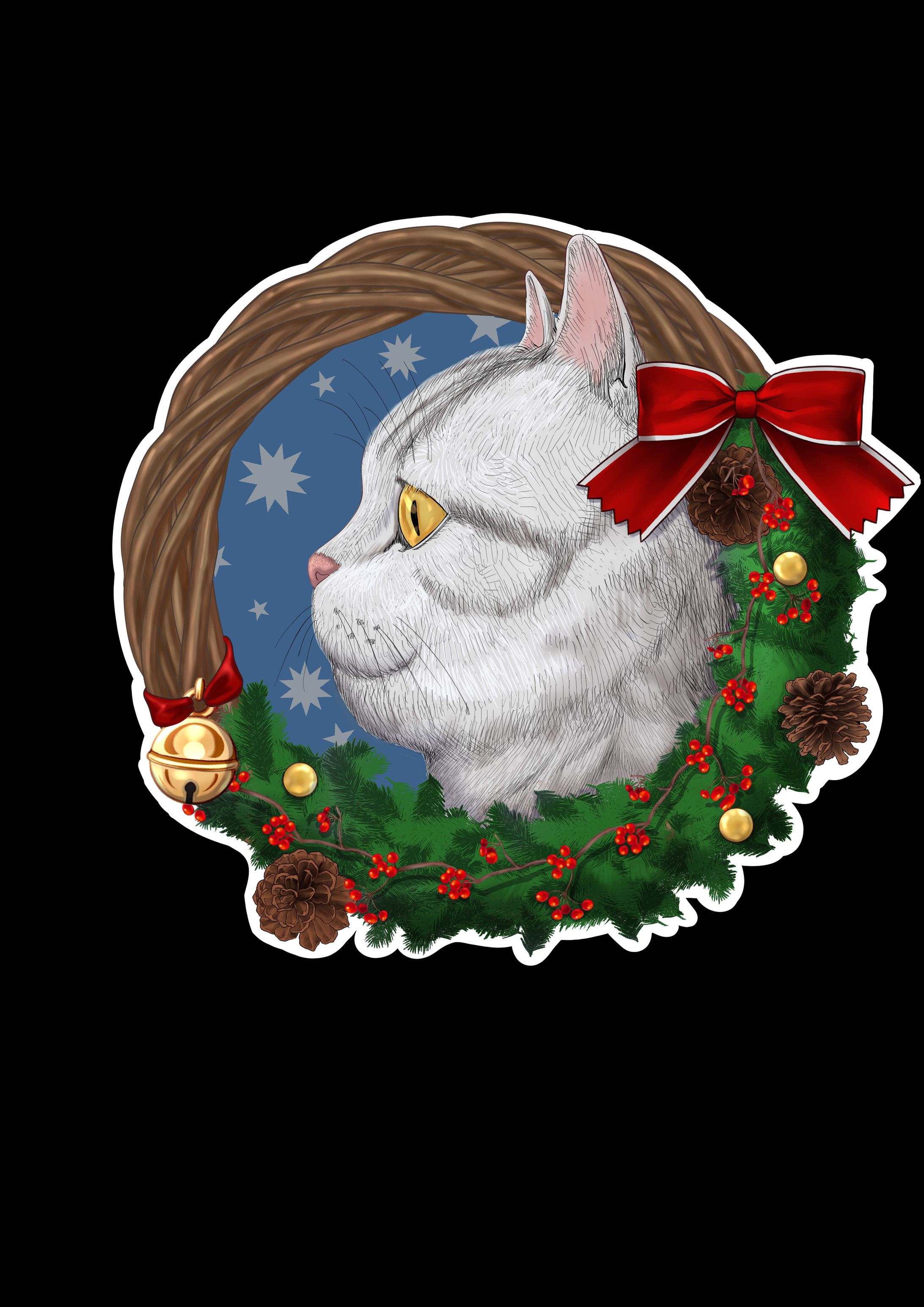 クリスマスリースと猫　イラスト-1