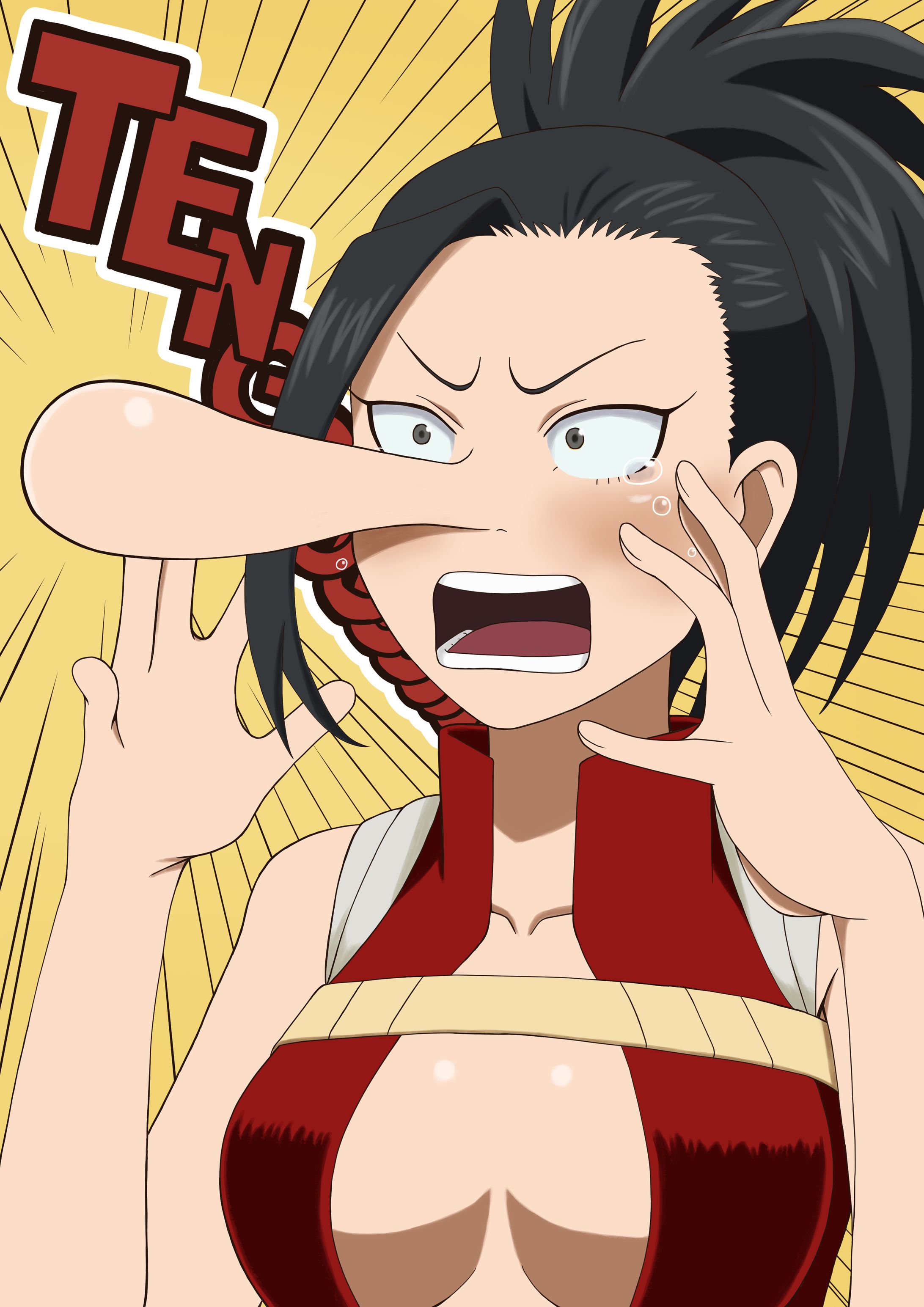 リクエストイラスト（天狗のような鼻になってしまった八百万百）-1