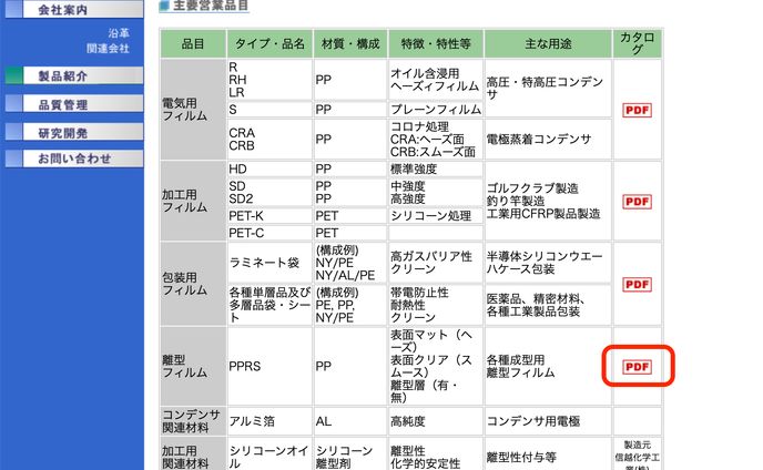 信越フィルム製品紹介ページ