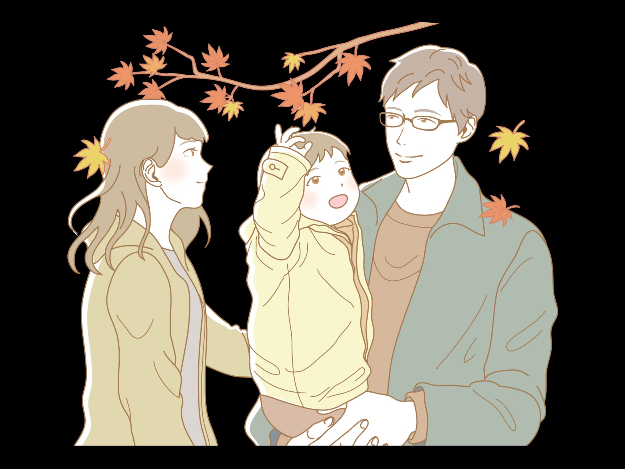 紅葉を楽しむ親子-1