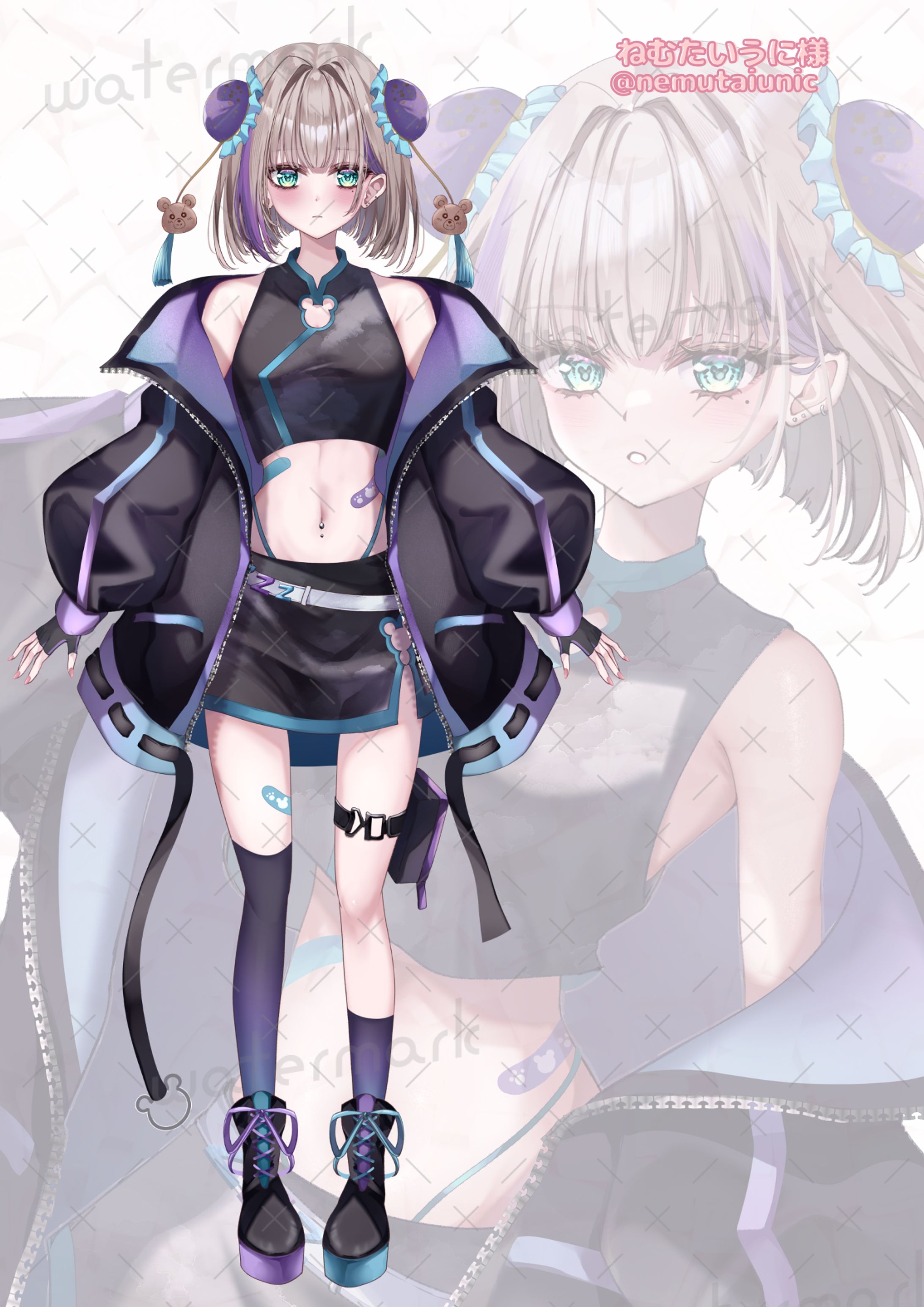 ねむたいうに様　Vtuberデザイン、三面図、キービジュアル-1