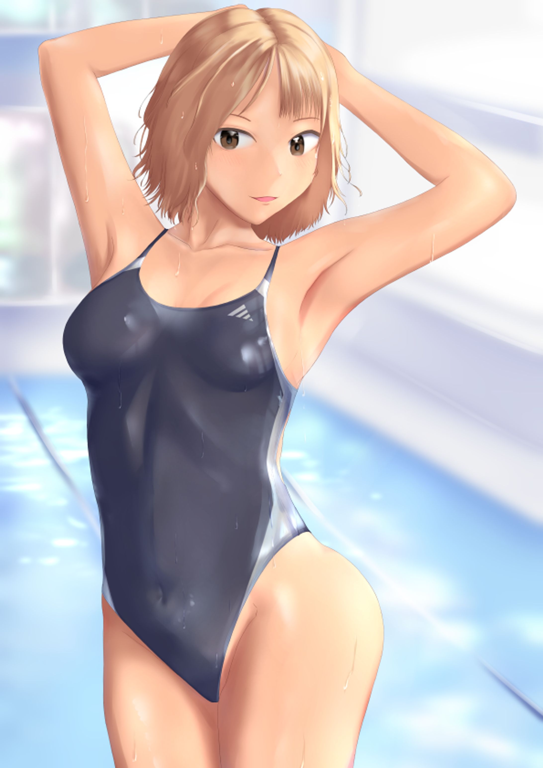 競泳水着着た金髪褐色ギャル-1