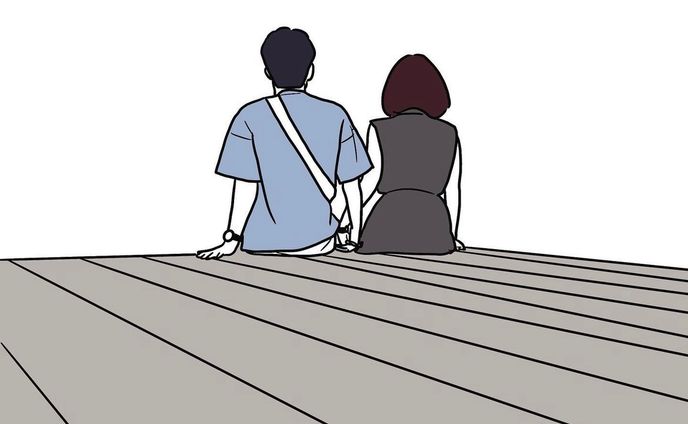 旅先　カップルイラスト