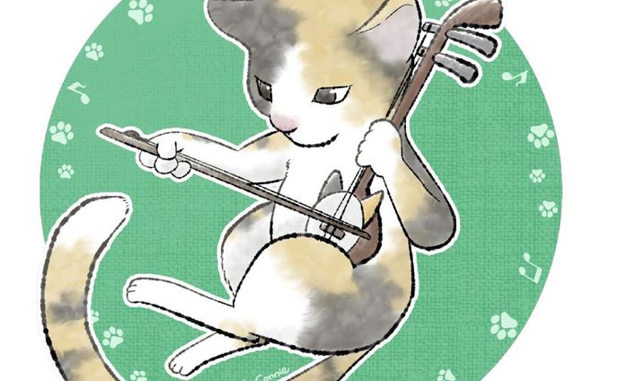 イラスト『二胡と猫』