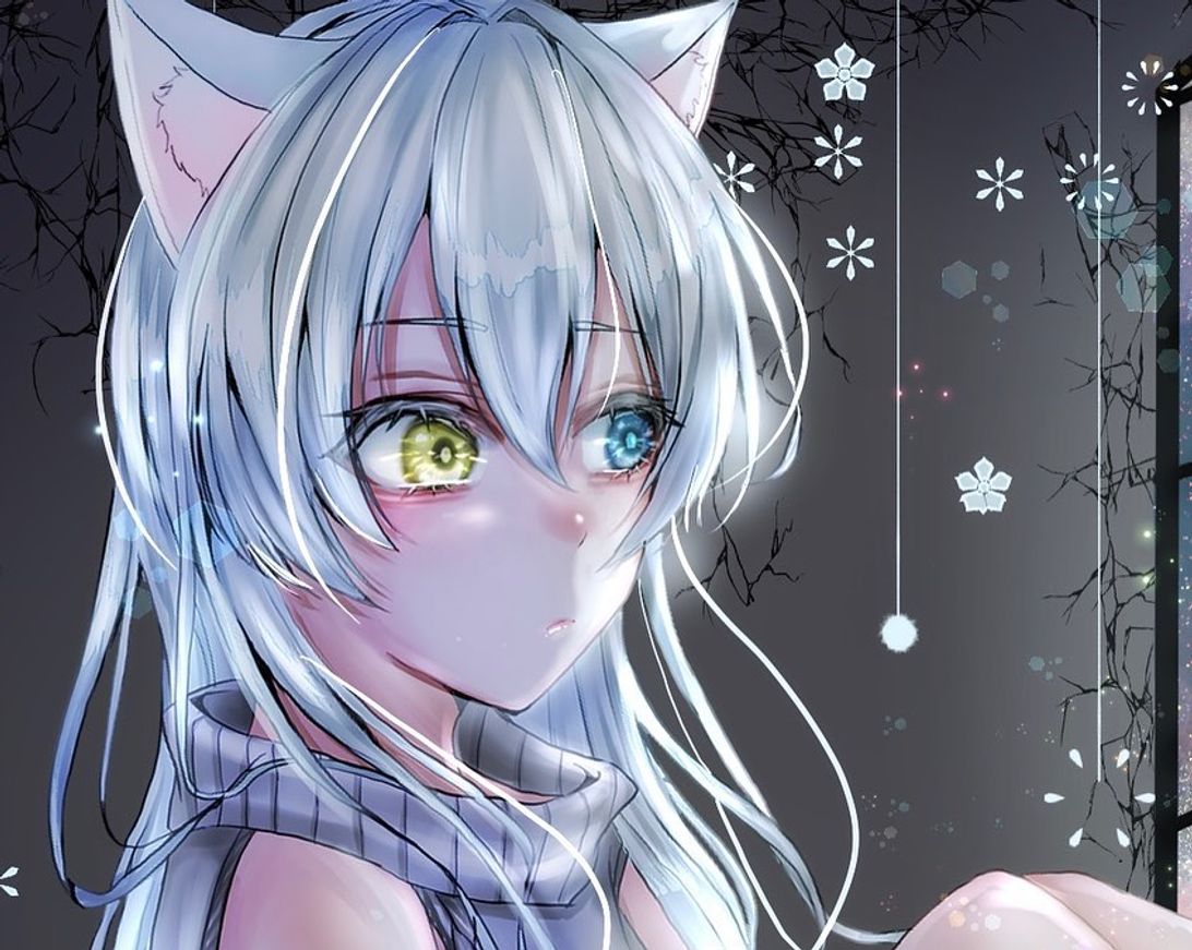 手描きイラスト オリジナル 猫耳 女の子 着膨れる