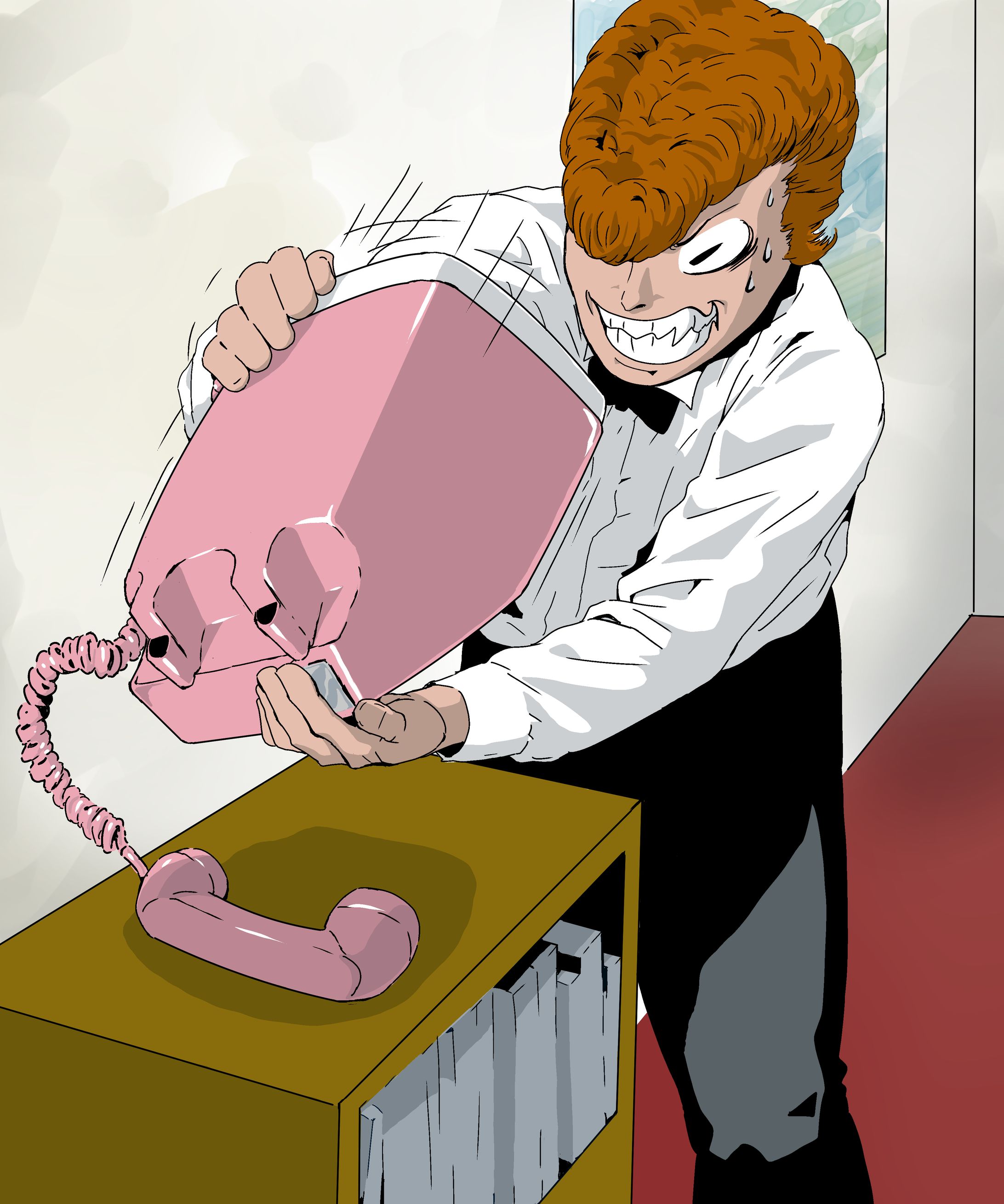 不良が公衆電話にいたずらするイラスト-1