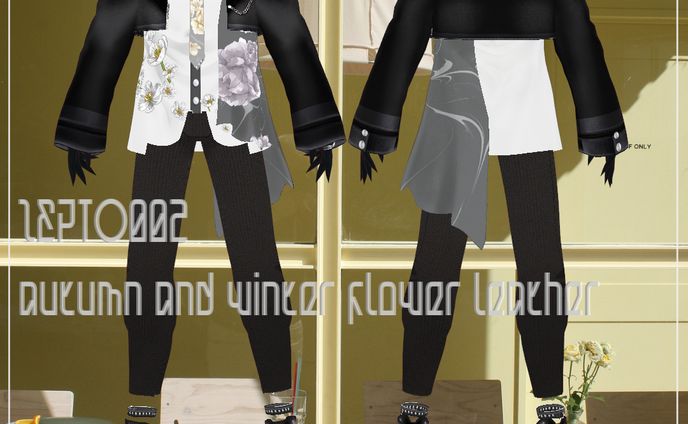 ZEPTO002秋冬メンズ服leather＆flower set　white/black