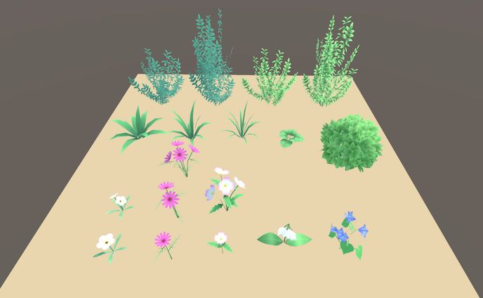 花と草と茂みの3Dモデル