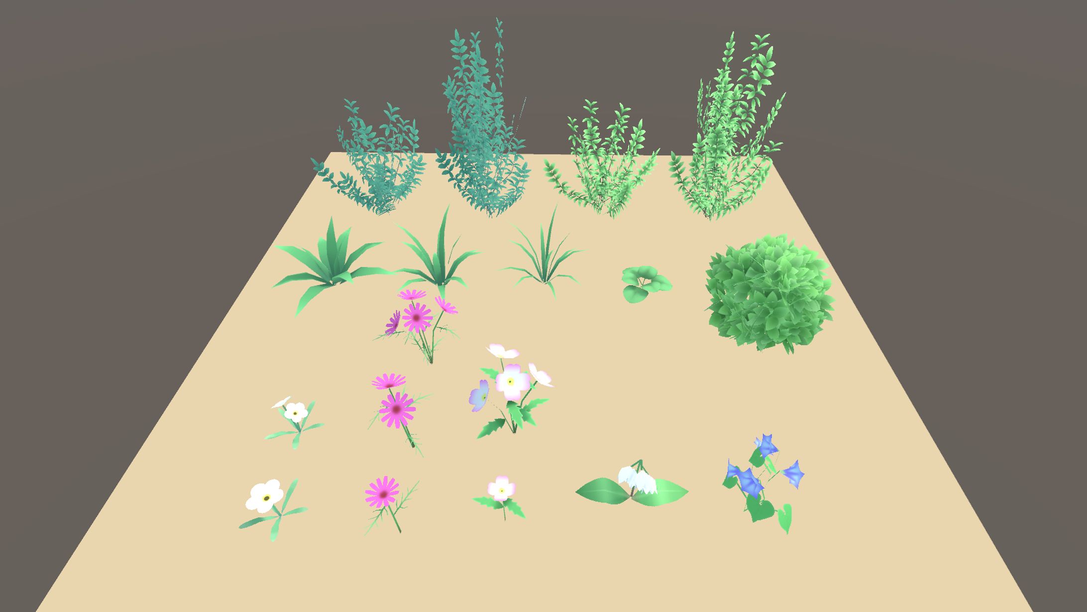 花と草と茂みの3Dモデル-1