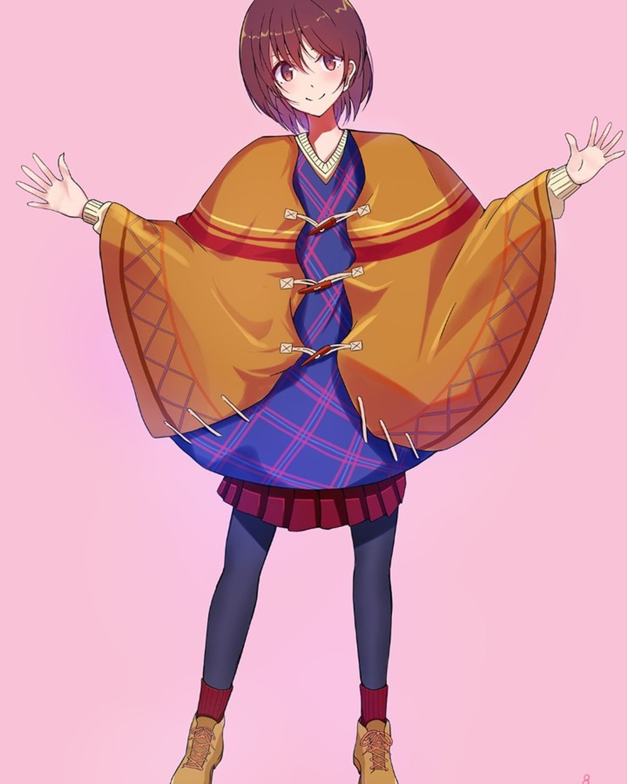 ポンチョ女子/Poncho girl

#illustration #illust #art #イラスト ＃女の子イラスト 
＃drawing-1