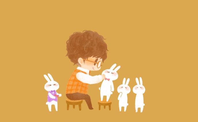 【創作】ちびうさぎたちにりぼんをつけるおしごと