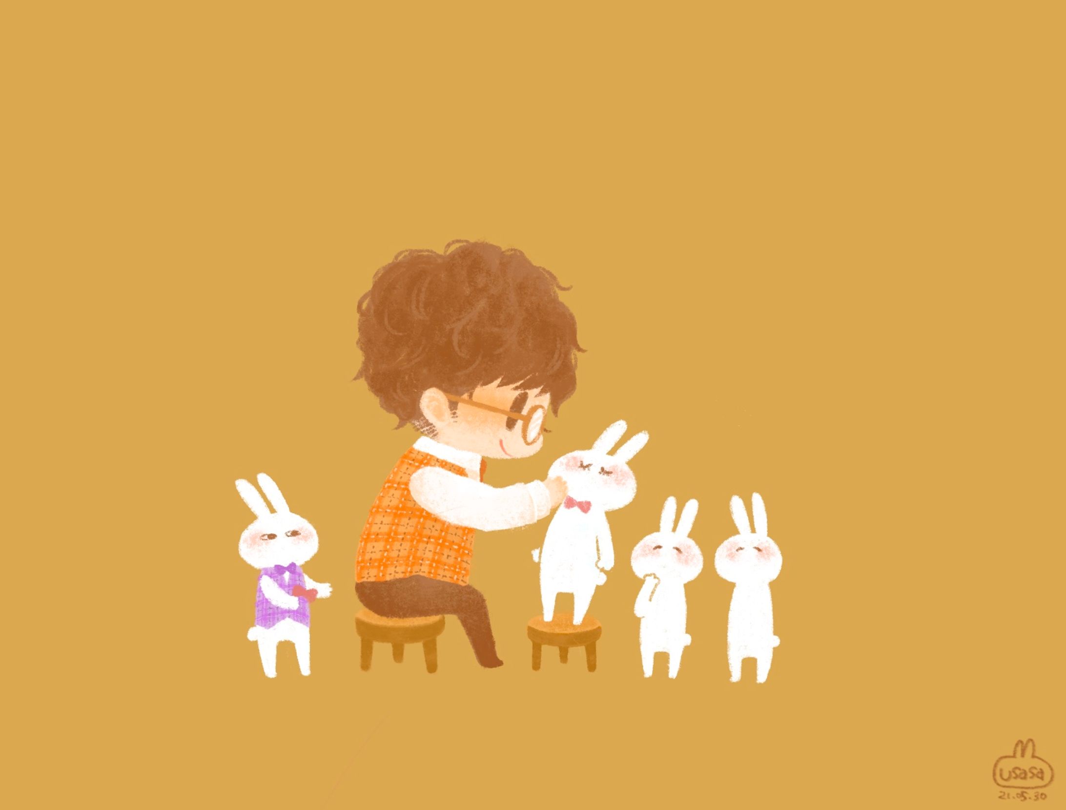 【創作】ちびうさぎたちにりぼんをつけるおしごと-1