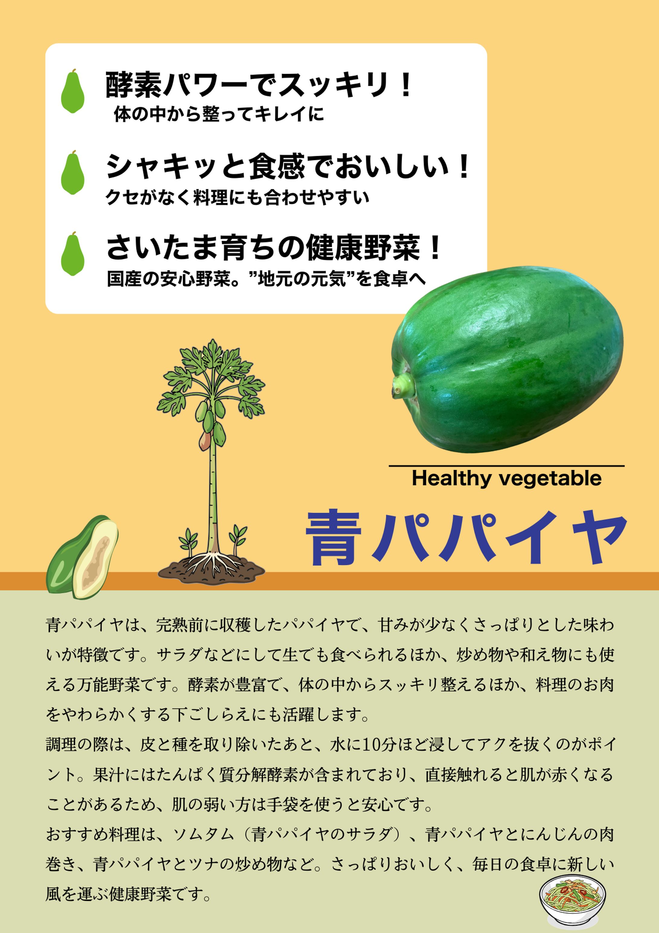 生産農家様、青パパイヤ商品紹介POP-1