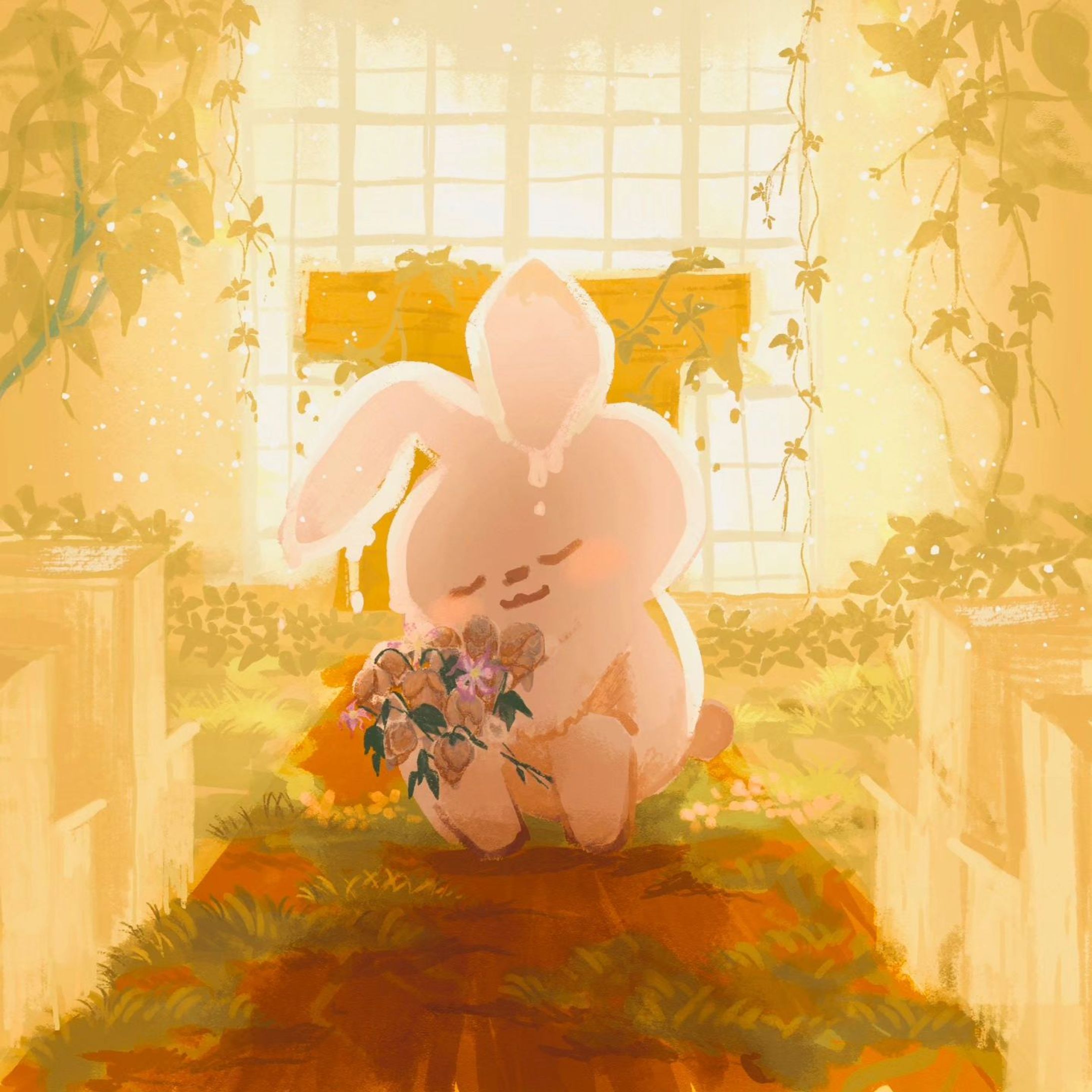 bushkiller ヤブガラシ "積極性のある"
rose バラ "a classic love token"
cosmos コスモス "調和"

「いつの日か　全てが可愛く思えるさ」
"one day everything will feel so cute"

 

#flower #flowerlanguage #花言葉 #教会  #ruins #architecture
#illustration  #アート #art #artwork #painting #그림  #イラスト好きと繋がりたい #kawaiiart #イラスト #绘画 #digitalillustration #いらすとぐらむ  #artstagram #dreamy #風景画 #landscapepainting #noon #landscape #風景 #풍경 #beautiful-1