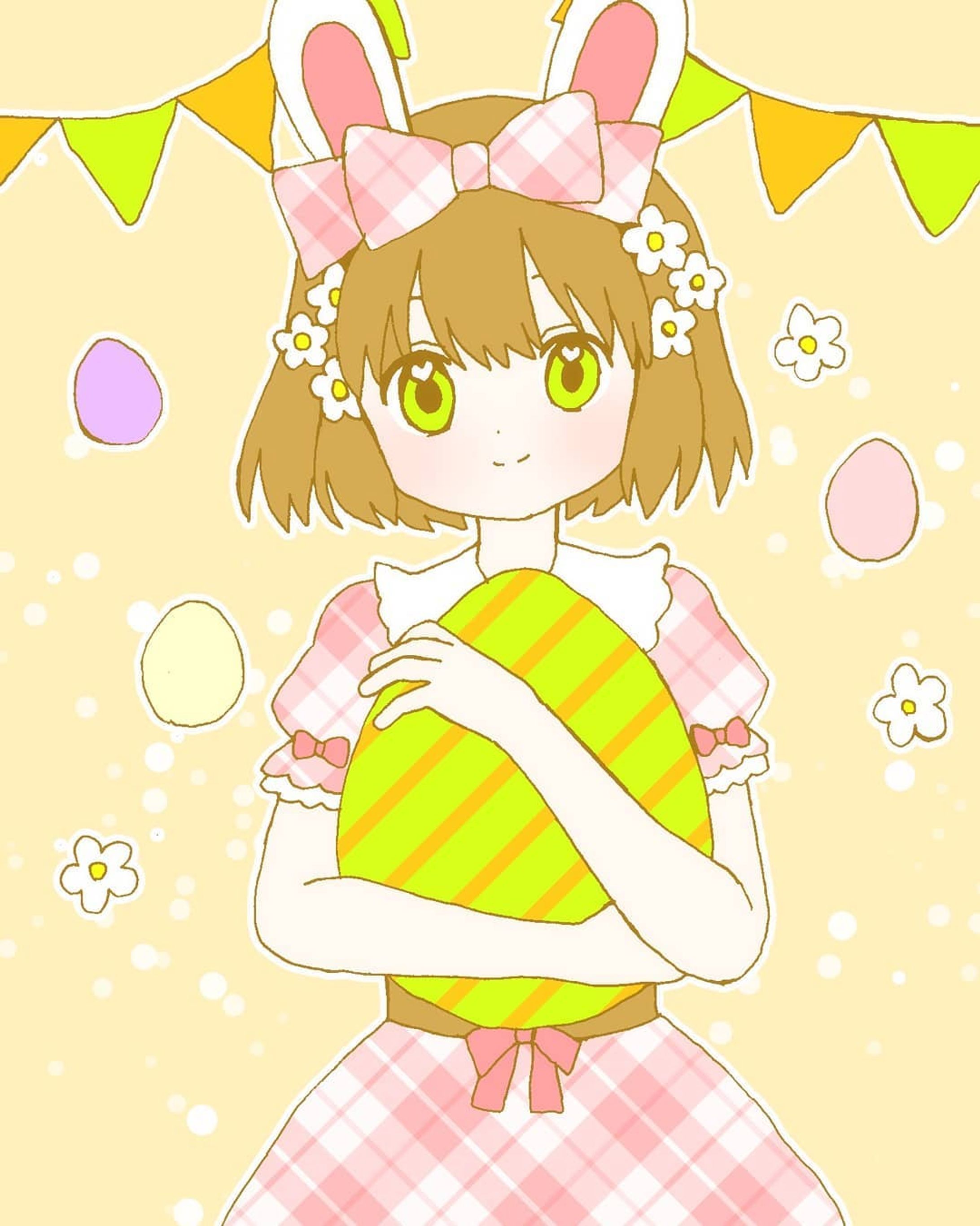 イースターちゃん🥚🐰🌼　#イラスト　#お絵かき　#illustration  #illust #オリジナル　#オリジナルイラスト　#オリジナル絵　#女の子　#女の子イラスト　#デジタル　#デジタルイラスト　#デジタル絵　#イースター　#ハッピーイースター　#タマゴ　#たまご　#イースターエッグ　#うさみみ-1