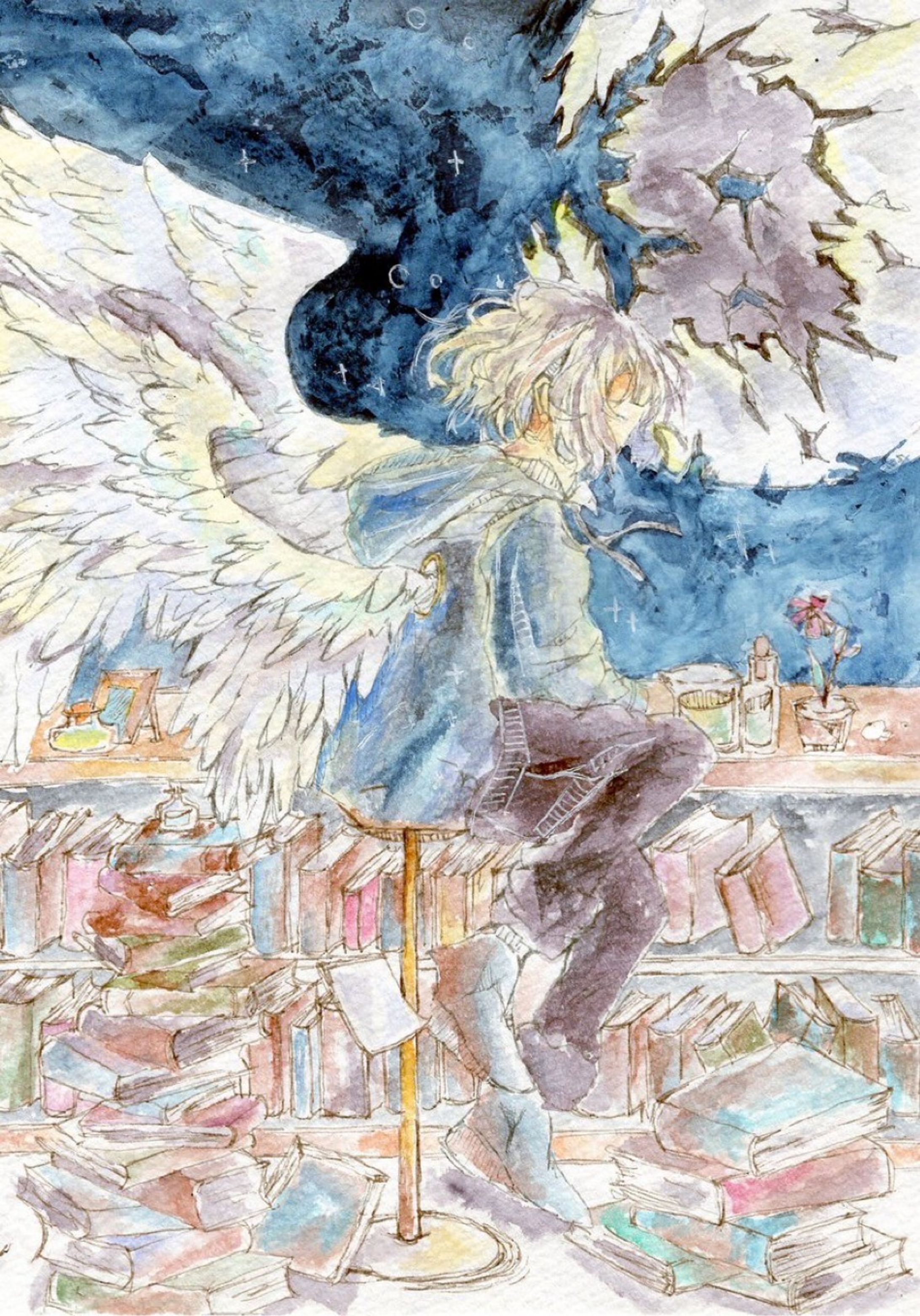 【水彩イラスト】知識の羽-1
