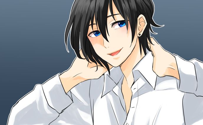 【創作】黒髪青目男子