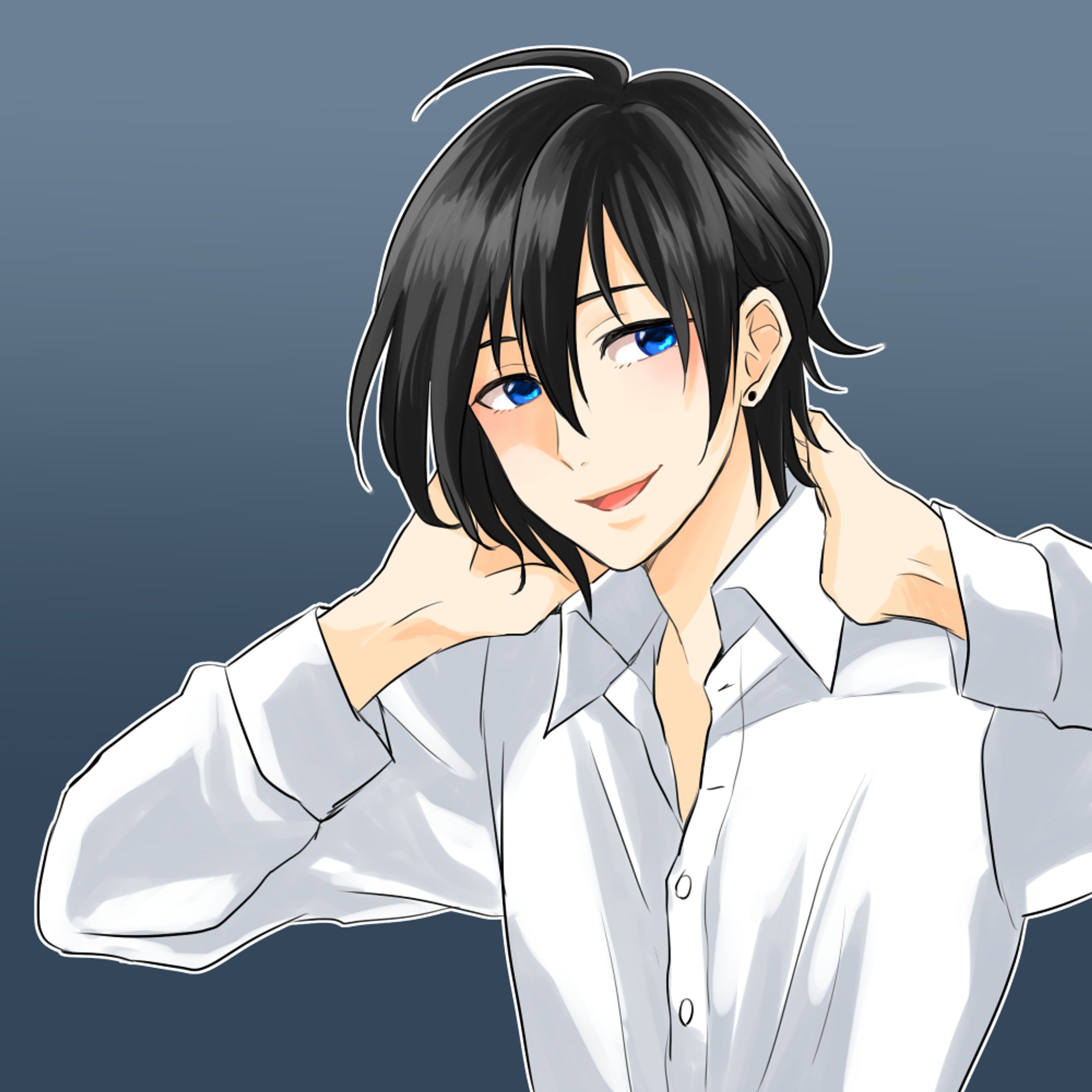 【創作】黒髪青目男子-1