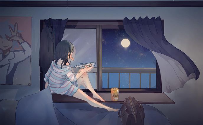 #イラスト
#illustration #art 

#満月
#女の子イラスト