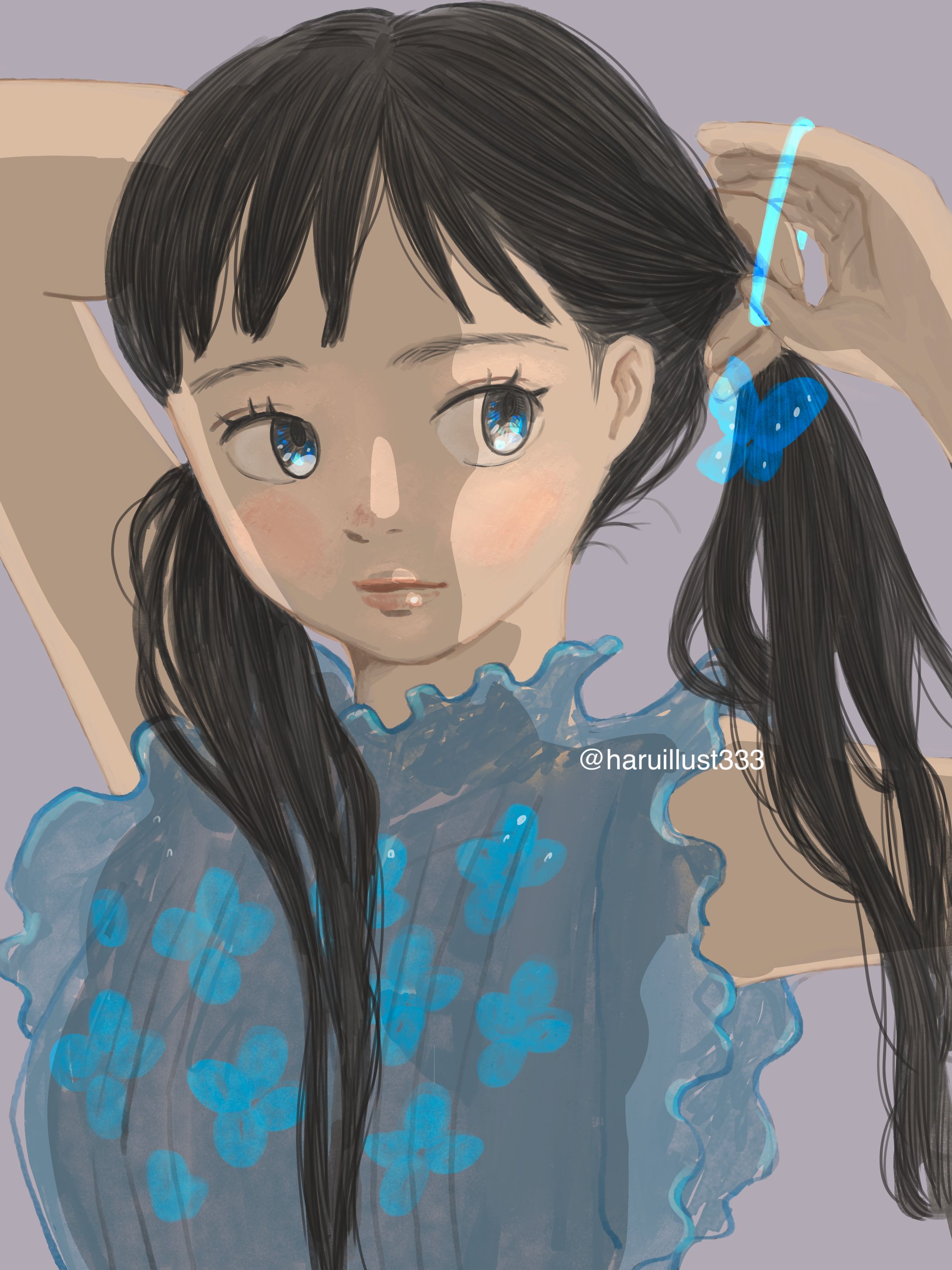 髪を結ぶ黒髪の女の子-1