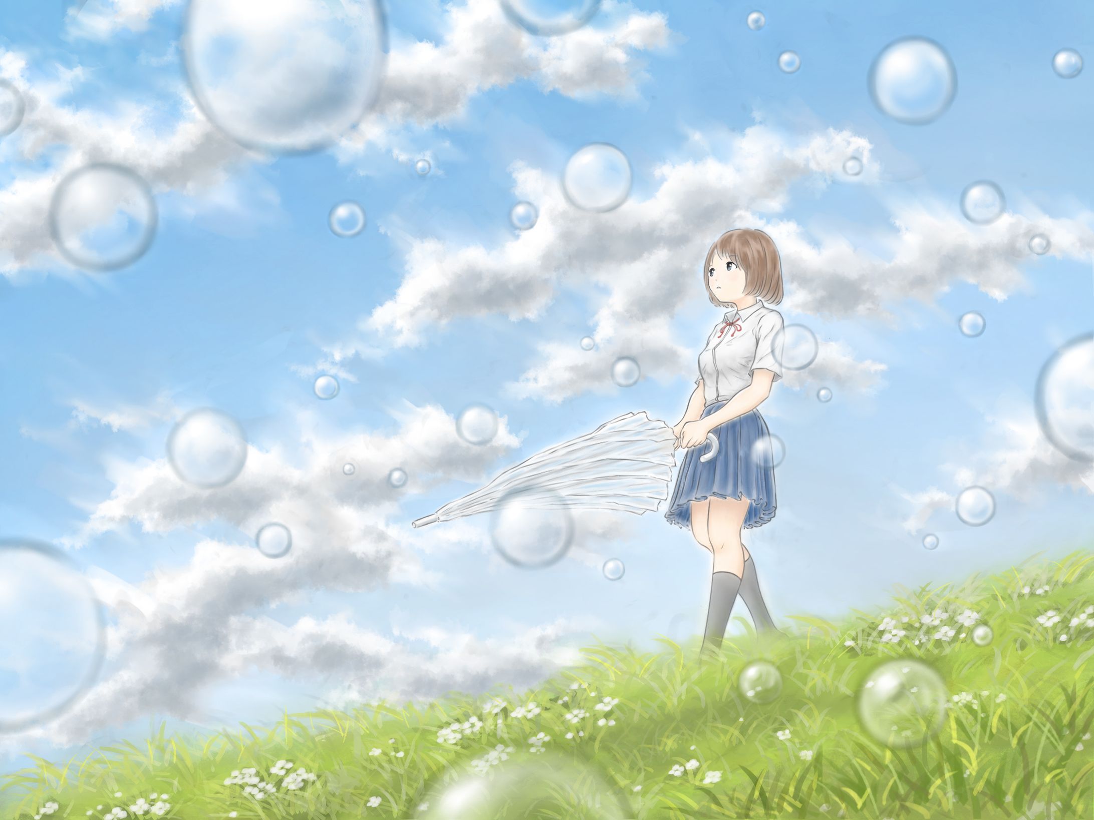 【イラスト】雨上がりの少女-1