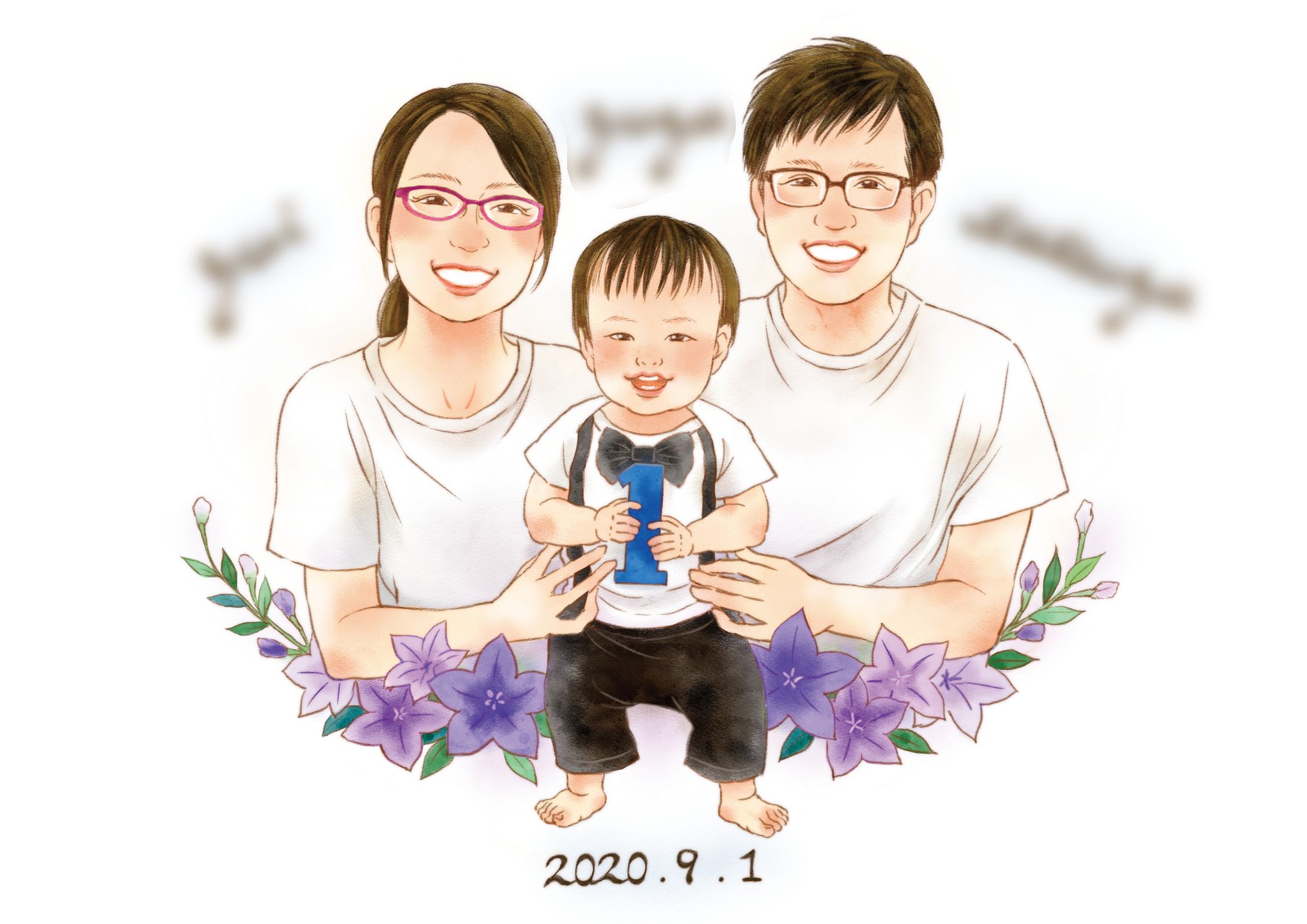 似顔絵（家族／優しい画風）2枚-1