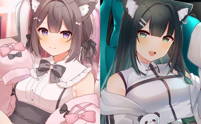 猫天凛様、猫天萌様　1周年記念グッズイラスト