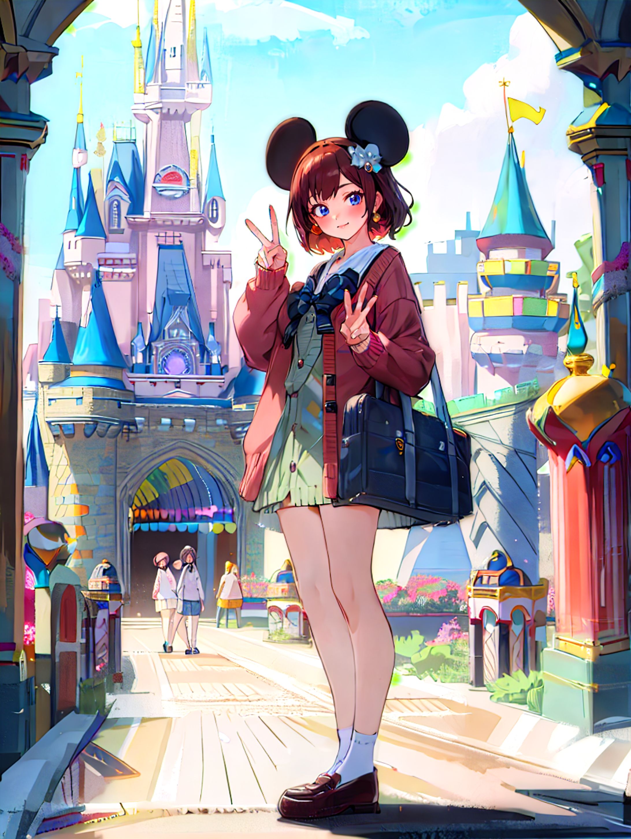 High school girl at the theme park-1