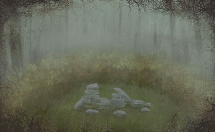 森の中の荒廃した祠