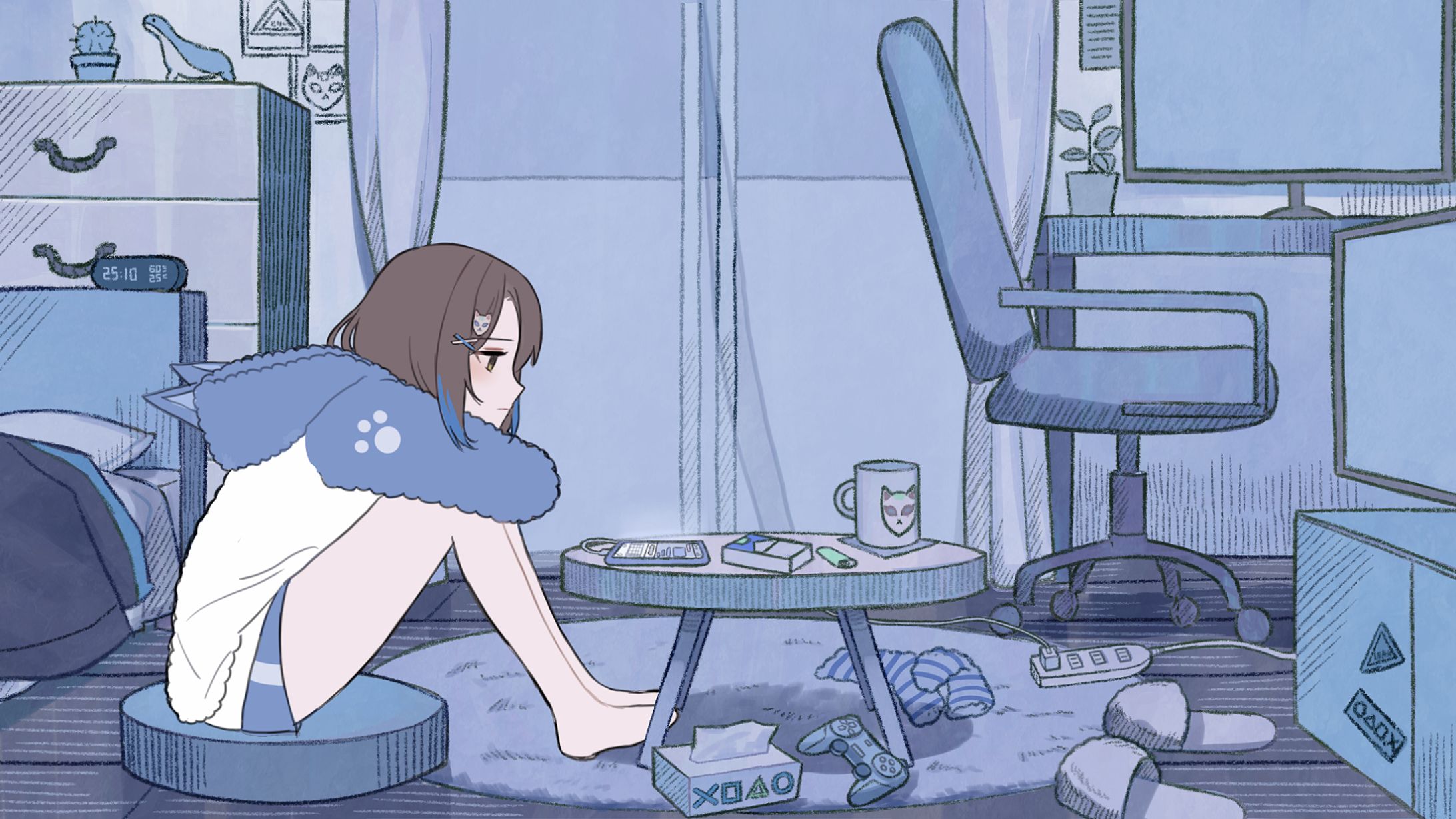 【狐衣なり様】たばこ/歌ってみたMV用イラスト-1