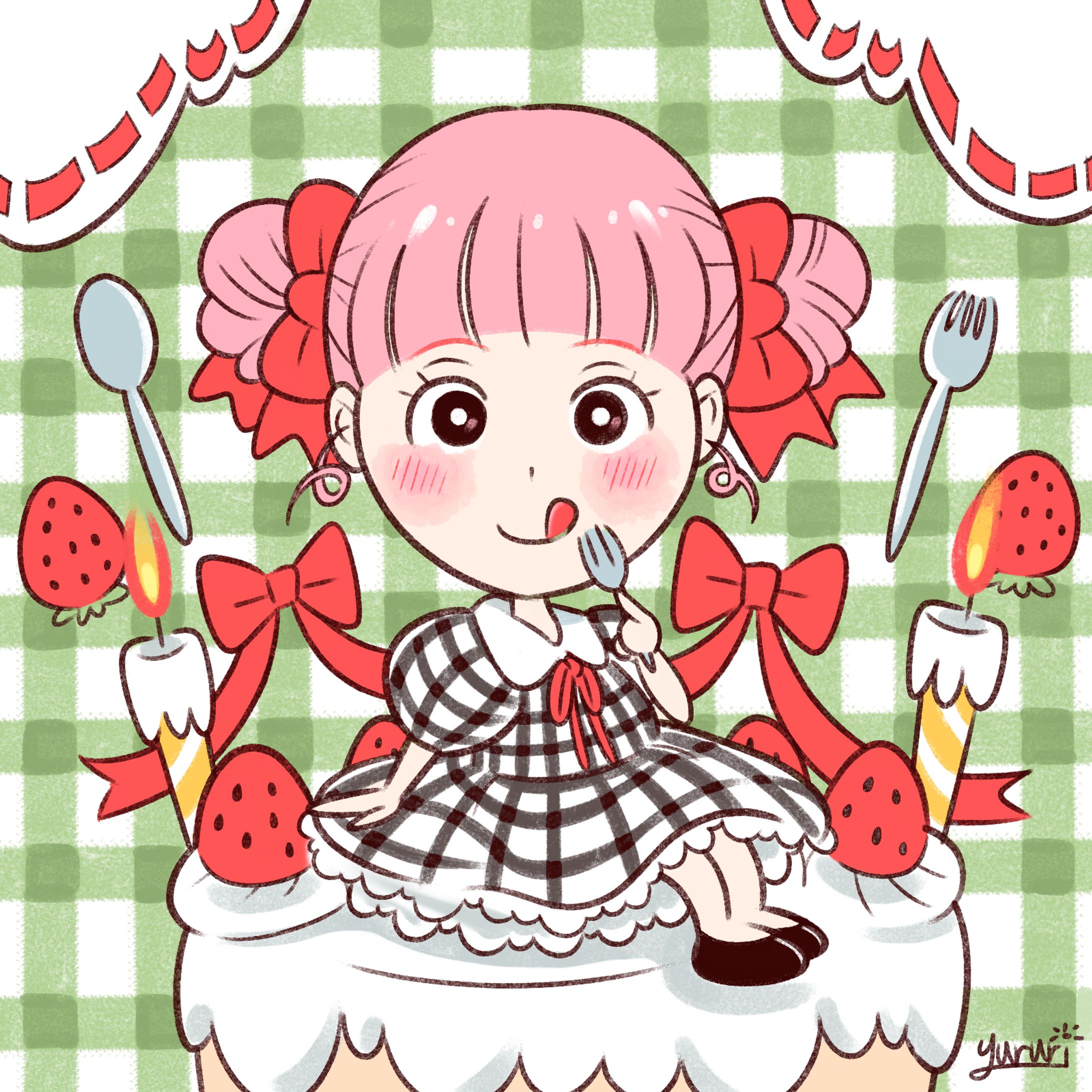 ケーキと少女オリジナルイラスト-1