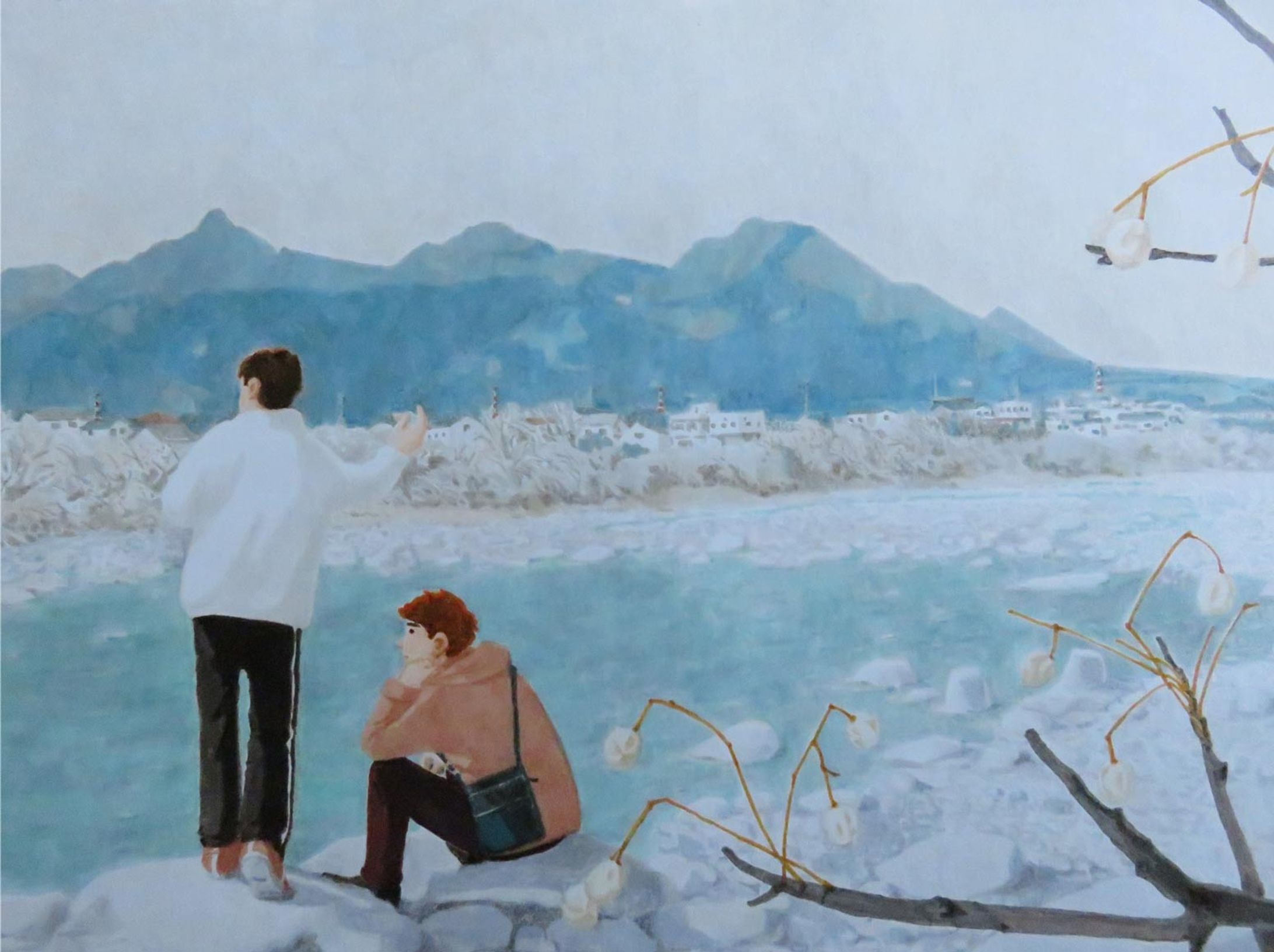 「ともだち」明日は旅立つ友と語り尽きても離れがたく水切り-1