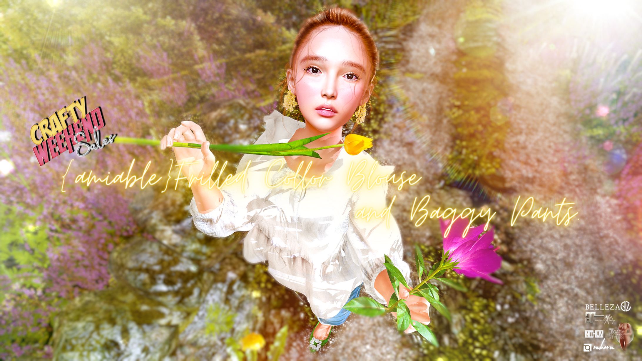 {amiable}Frilled Big Collor Blouse & Baggy Jeans@main store(CRAFTY WEEKEND SALE).-1