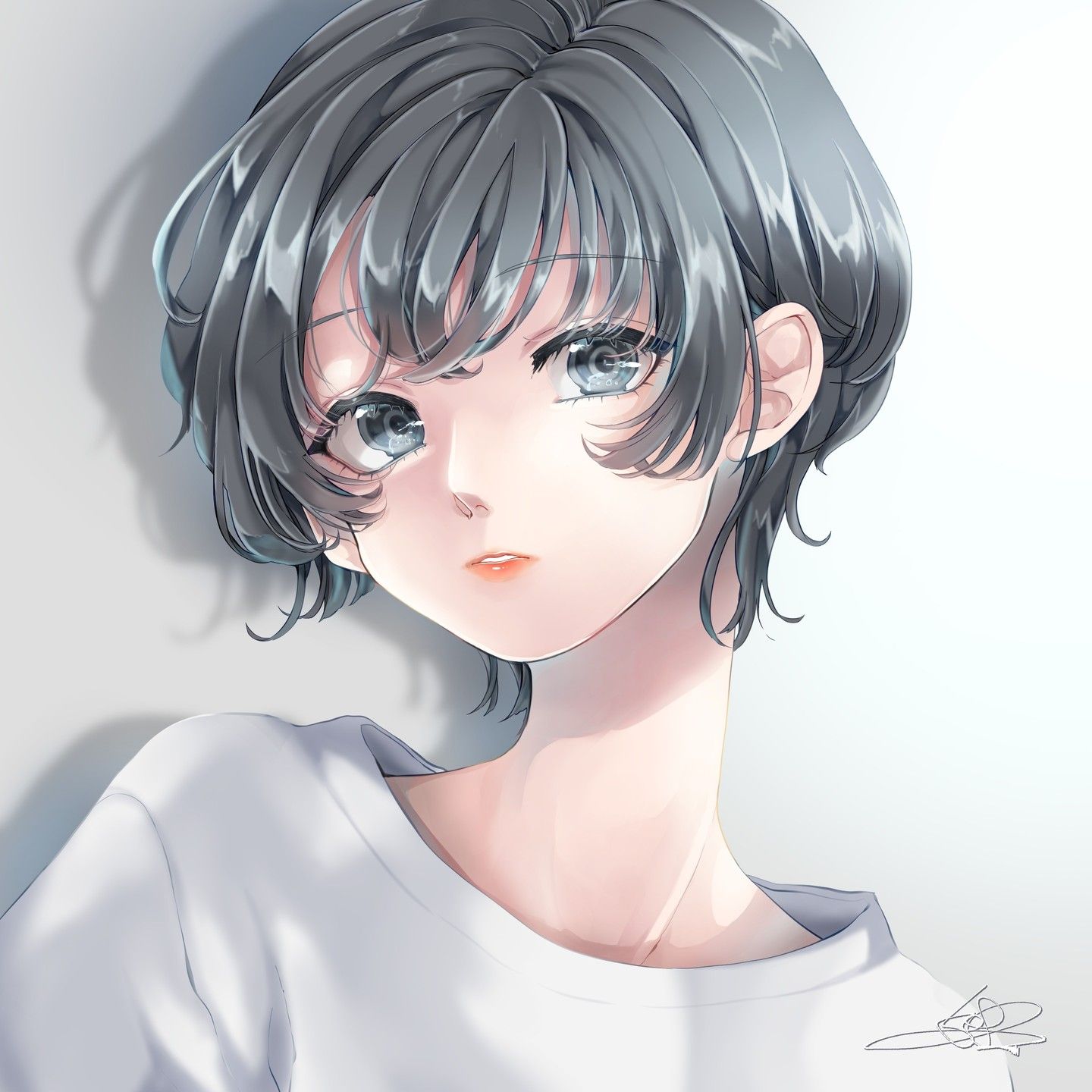 nyago 手描きイラスト オリジナル 女の子 イラスト 絵 ショートヘア ハンドメイド インテリア #女の子