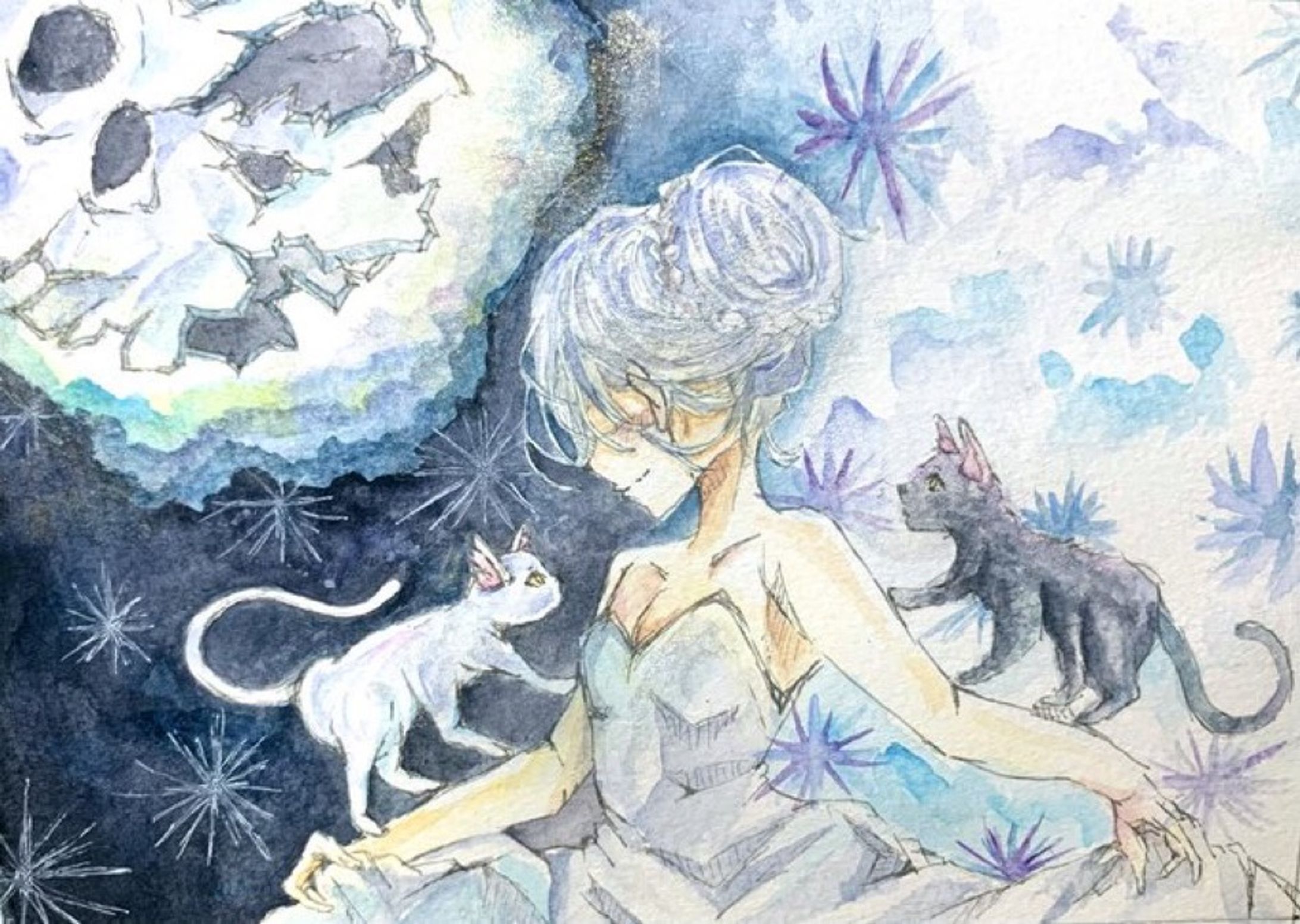 【水彩イラスト】白黒のワルツ-1