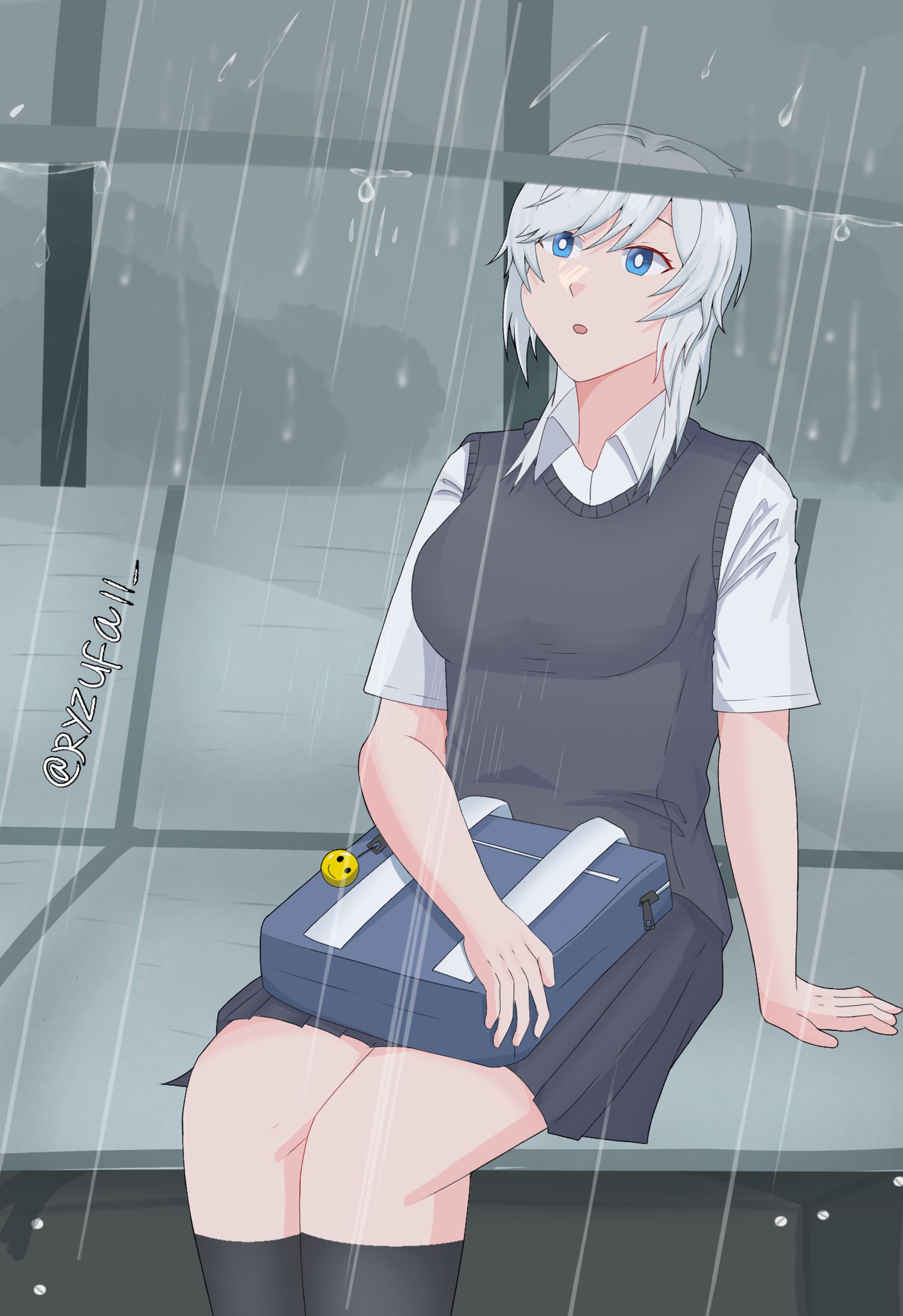 バス停で雨が止むのを待つ-1