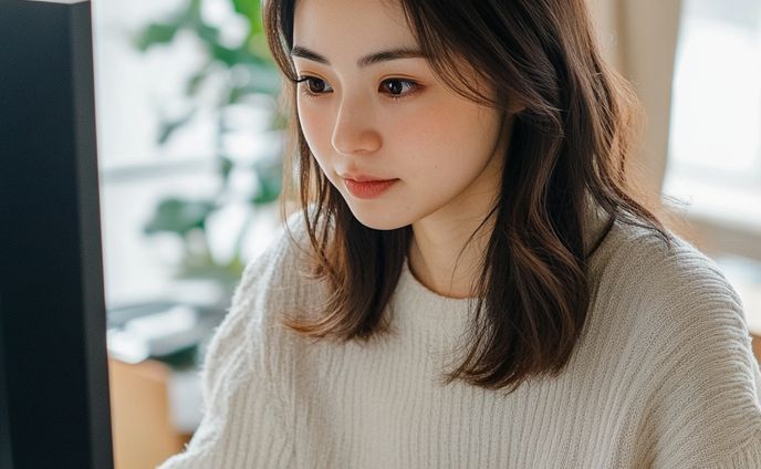 pcに向かっている女性