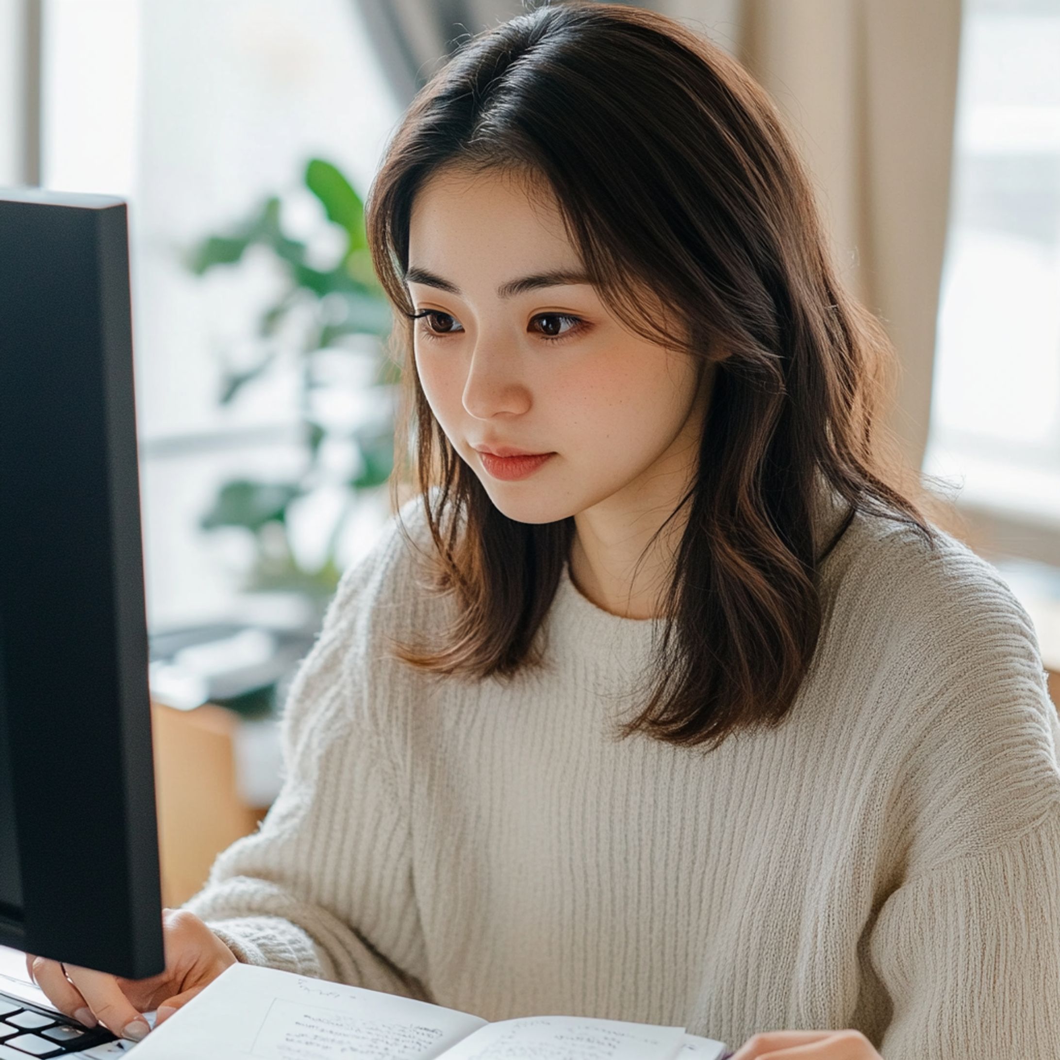 pcに向かっている女性-1