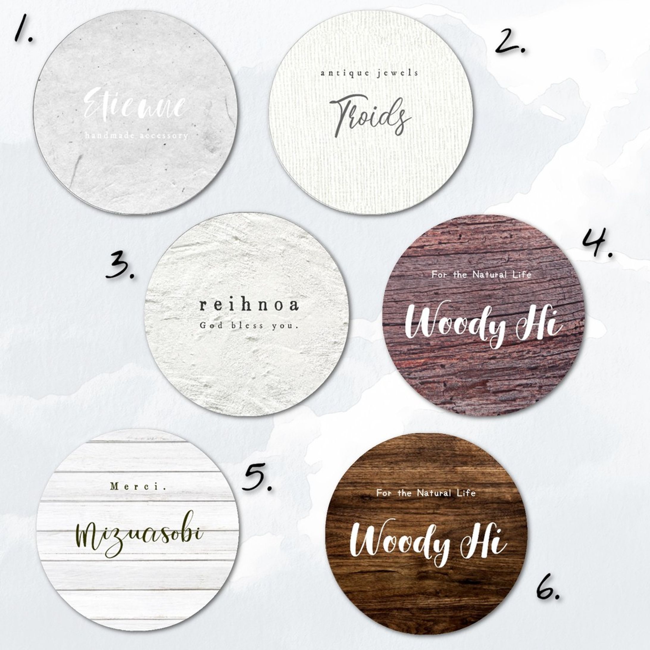 【＃20】：
hikarino_hibikiでは珍しいくらいにシンプルでシックなテイスト。ナチュラル派の方に♪
同柄のカードのほうも使い勝手が良く、根強い人気があります。

◆◆【メルカリは8月27日頃までお休み中。ご予約のみ可能です】◆◆
↓↓↓
今すぐのご注文はminne・Creemaをご利用ください。プロフィール欄から飛べます。
【インスタ内で商品仕様やお値段を1から全部ご説明するお取引き】は承っておりません。
ご希望でしたらピンポイントで特定の商品用URLもお伝えできますので、必ず商品説明をご一読くださいませ。

----------﻿

直径は4cm。シールで一番人気の「ツヤあり丸型ショップシール」。﻿
商品箱の仕上げやサンキューシールにはもちろん、ノベルティにも。
﻿

※48枚：999円　から﻿

﻿
同じシリーズは﻿
#響のツヤ丸シール
﻿
---------------﻿
全商品は﻿
#hikarino_hibiki﻿
﻿
#アクセサリー台紙﻿
#ピアス台紙﻿
#ネイルチップ﻿
#ハンドメイドピアス﻿
#ハンドメイド ﻿
#ハンドメイドアクセサリー﻿
#名刺﻿
#名刺デザイン﻿
#名刺作成﻿
#アクセサリー﻿
#シールデザイン
#minneで販売中﻿
#メルカリ出品中﻿
#ショップカード﻿
#ショップシール﻿
#サンキューカード﻿
#サンキューシール﻿
#名刺オーダー﻿
#レジンピアス﻿
#レジンアクセサリー﻿
#天然石アクセサリー﻿
#お家サロン﻿
#隠れ家サロン﻿
#まつエクサロン﻿
#ハンドメイド好きさんと繋がりたい﻿
#ハンドメイド部﻿
#ハンドメイド作家-1