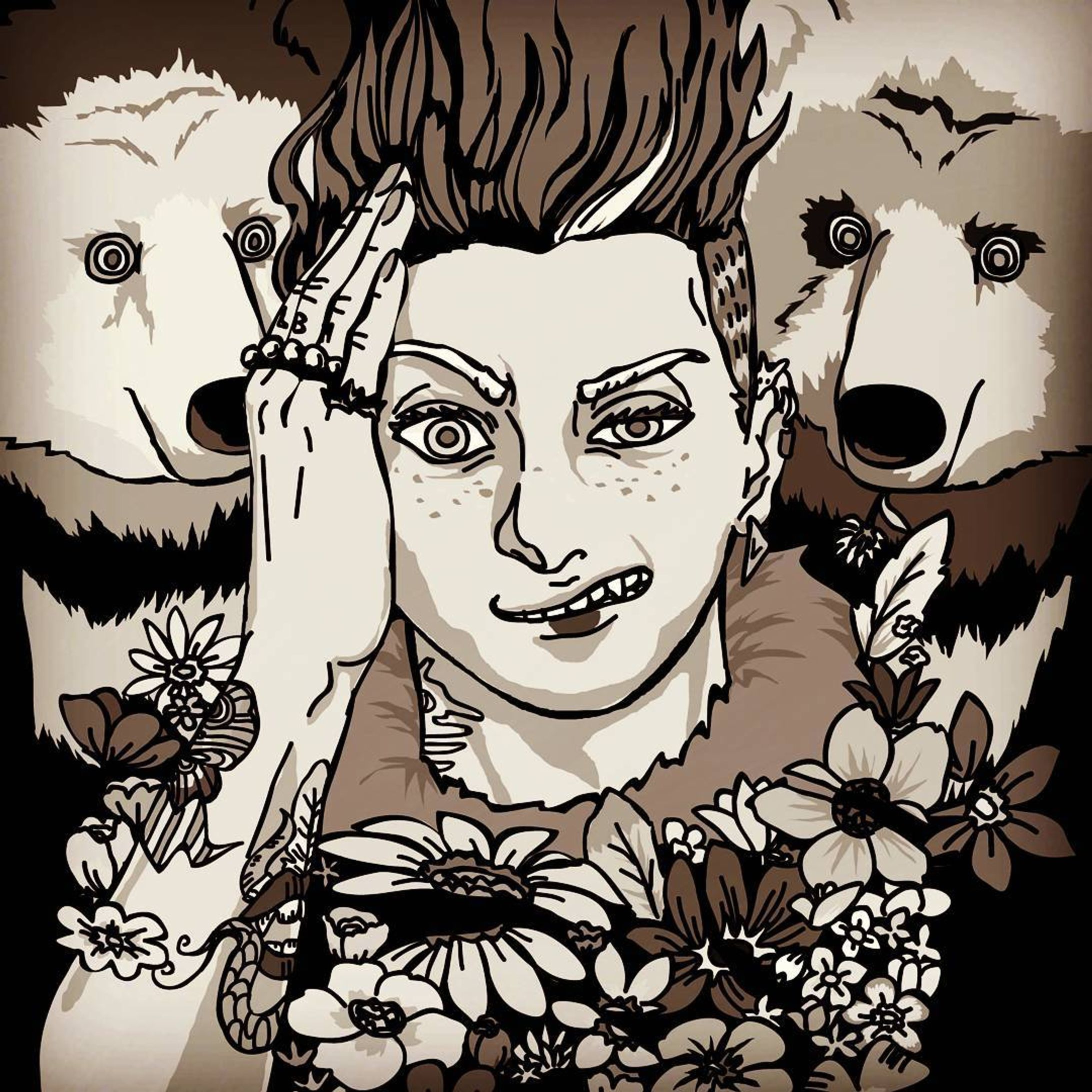 #熊
#モノクロ
#花
#イラスト
#CHEBLO-1