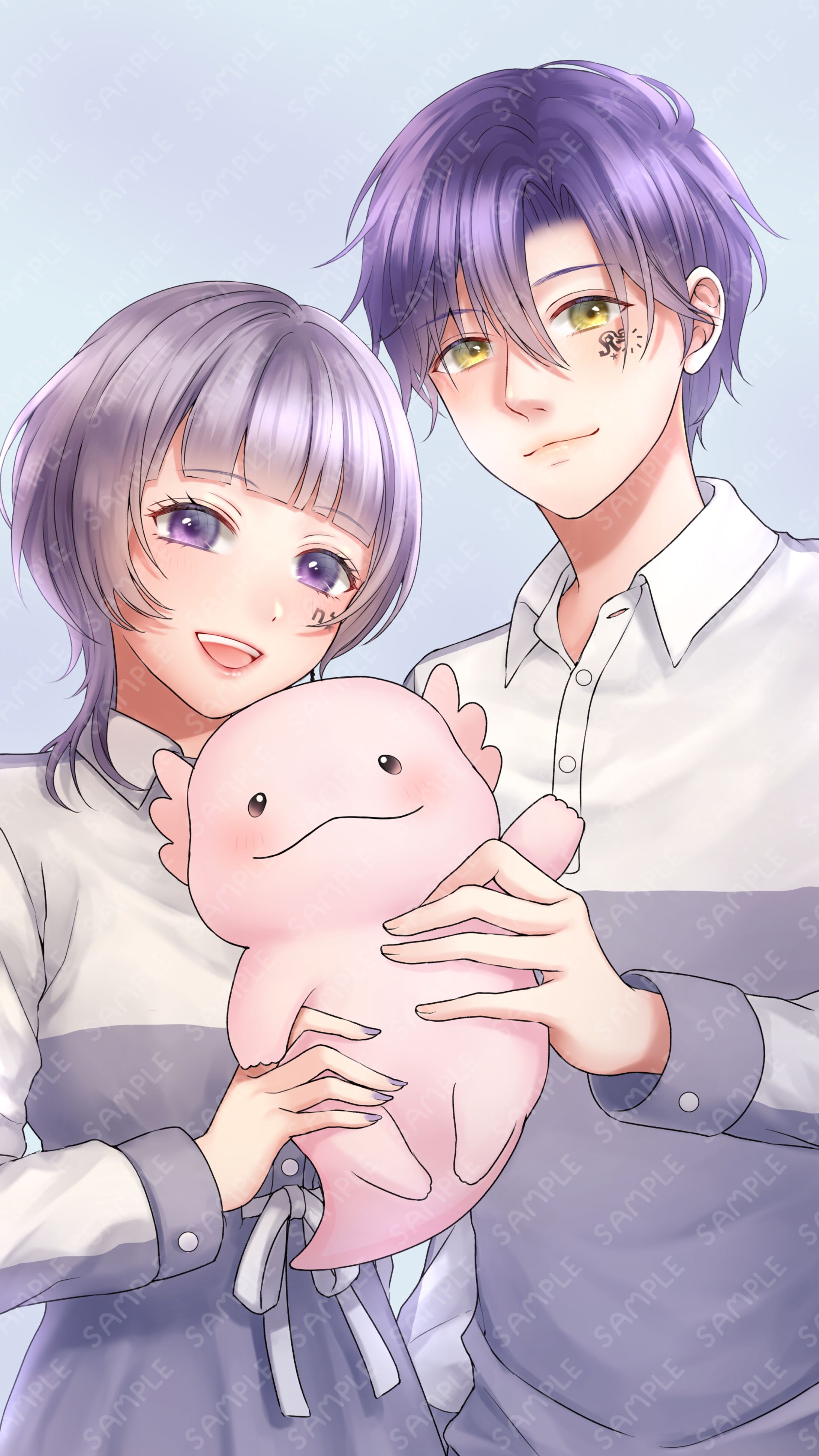 ペアイラスト　男女とウーパールーパー-1